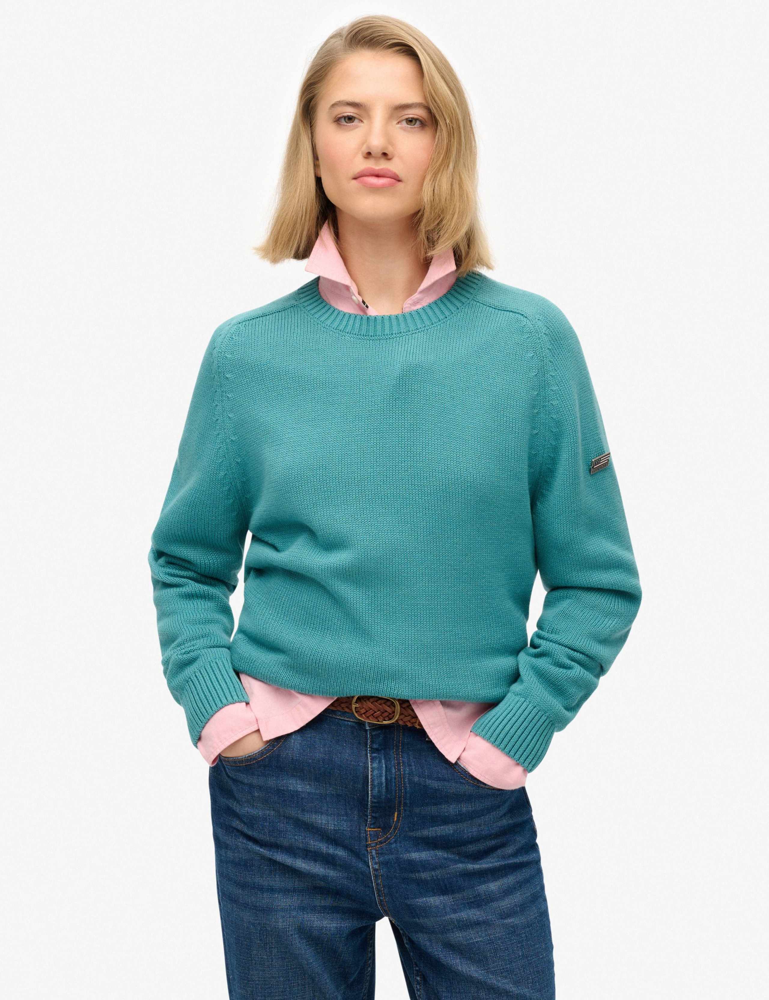 Pure Cotton Textured Crew Neck Jumper