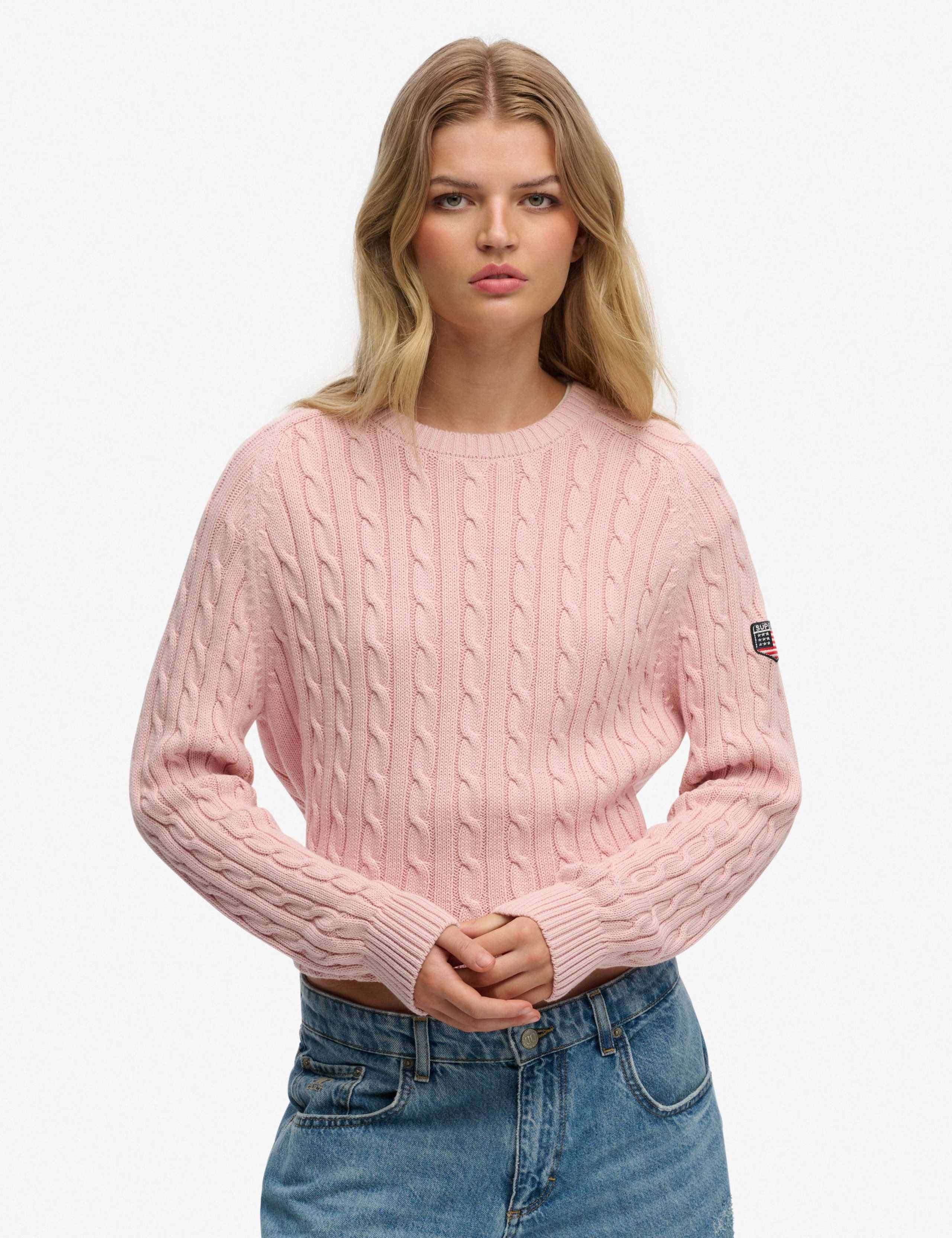 Pure Cotton Cable Knit Crew Neck Jumper
