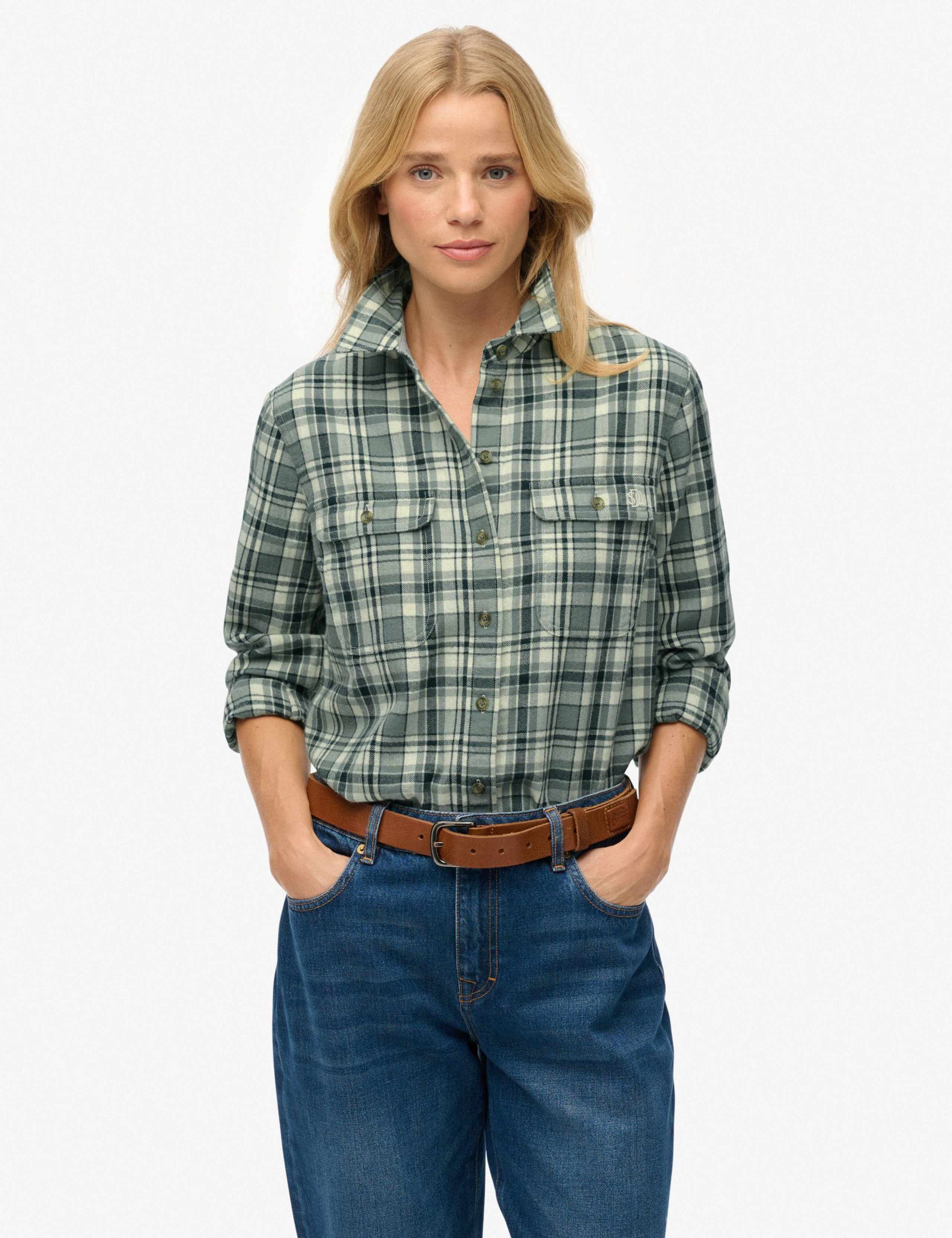 Pure Cotton Flannel Checked Relaxed Shirt