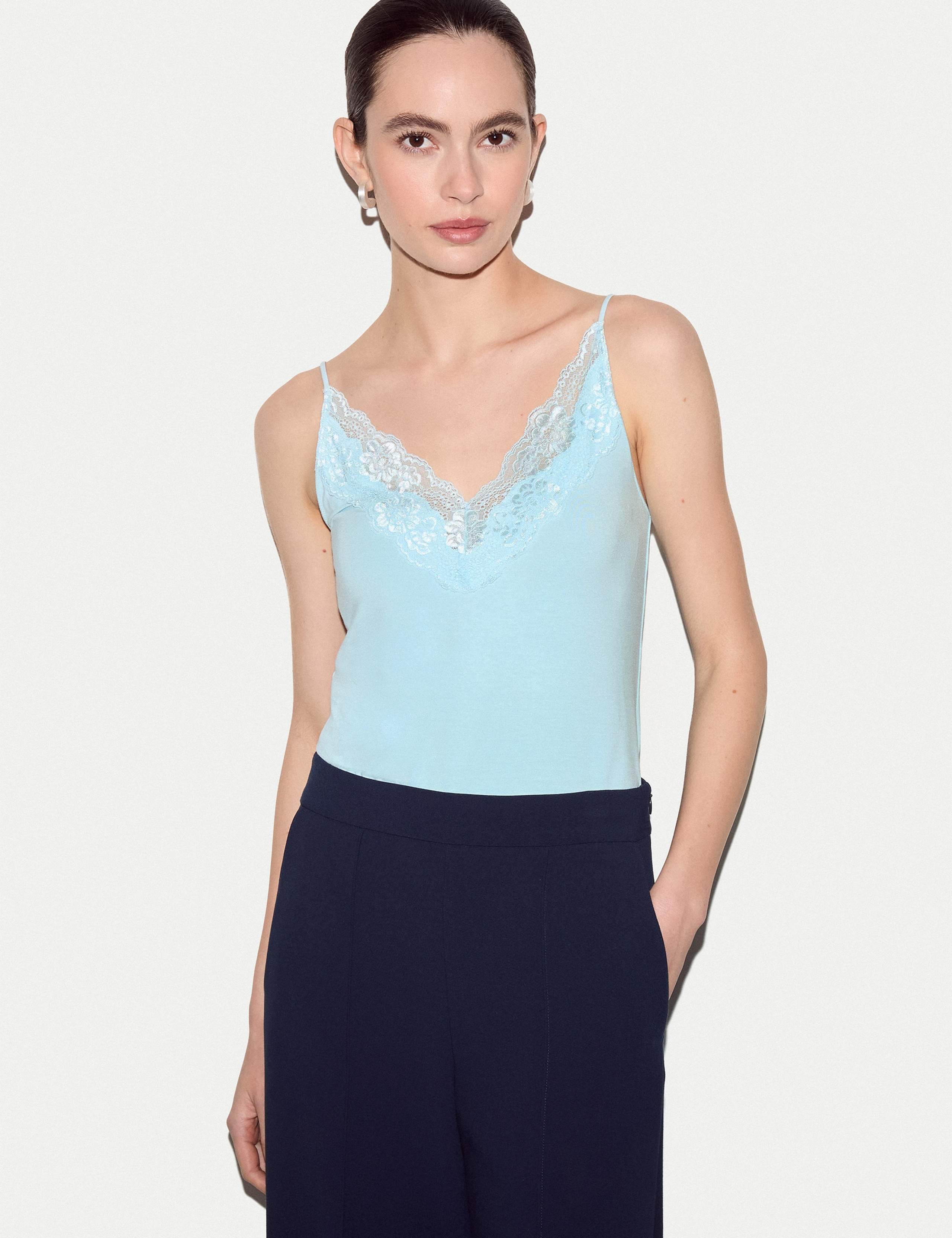 Modal Rich V-Neck Lace Trim Cami Top