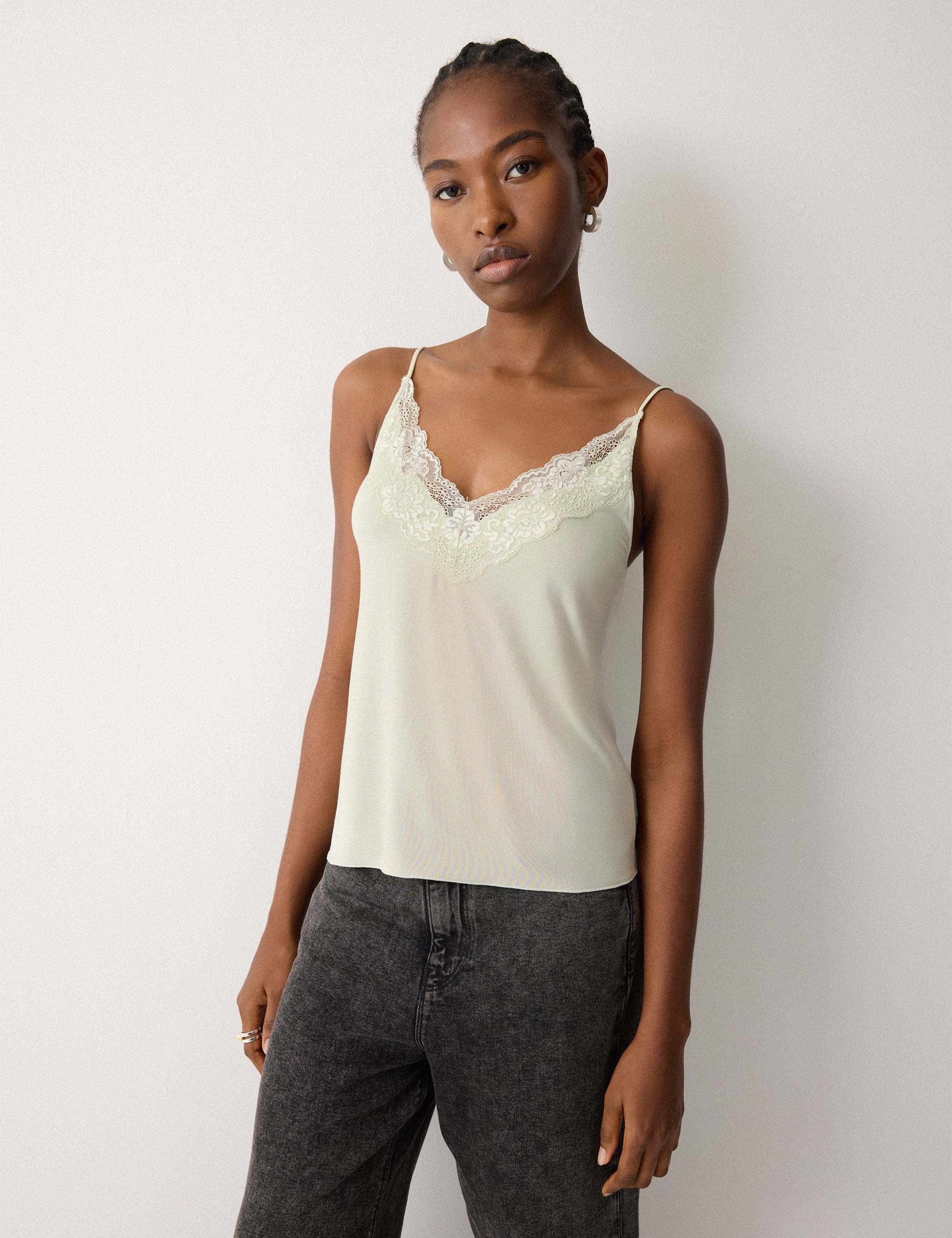 Modal Rich V-Neck Lace Trim Cami Top