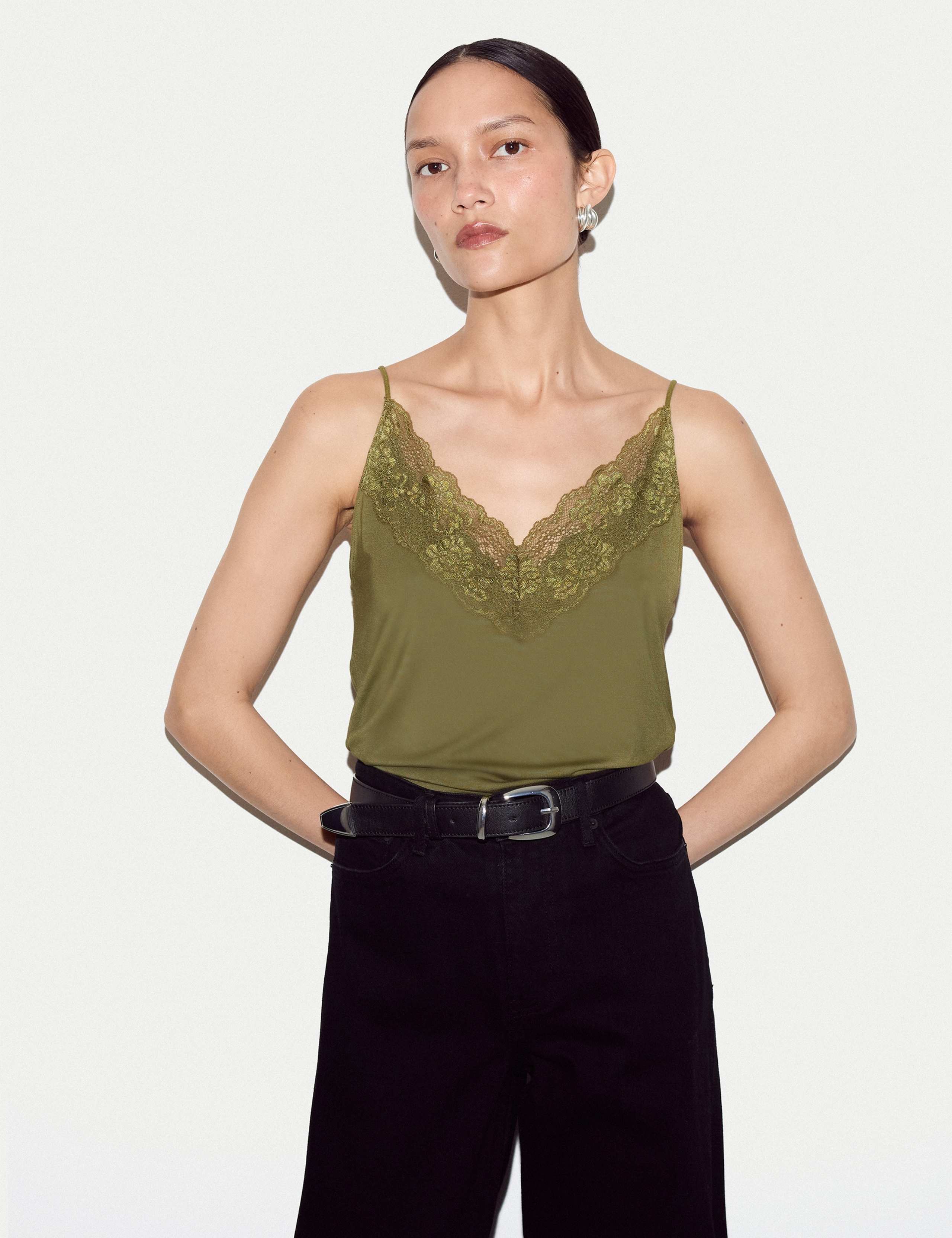 Modal Rich V-Neck Lace Trim Cami Top