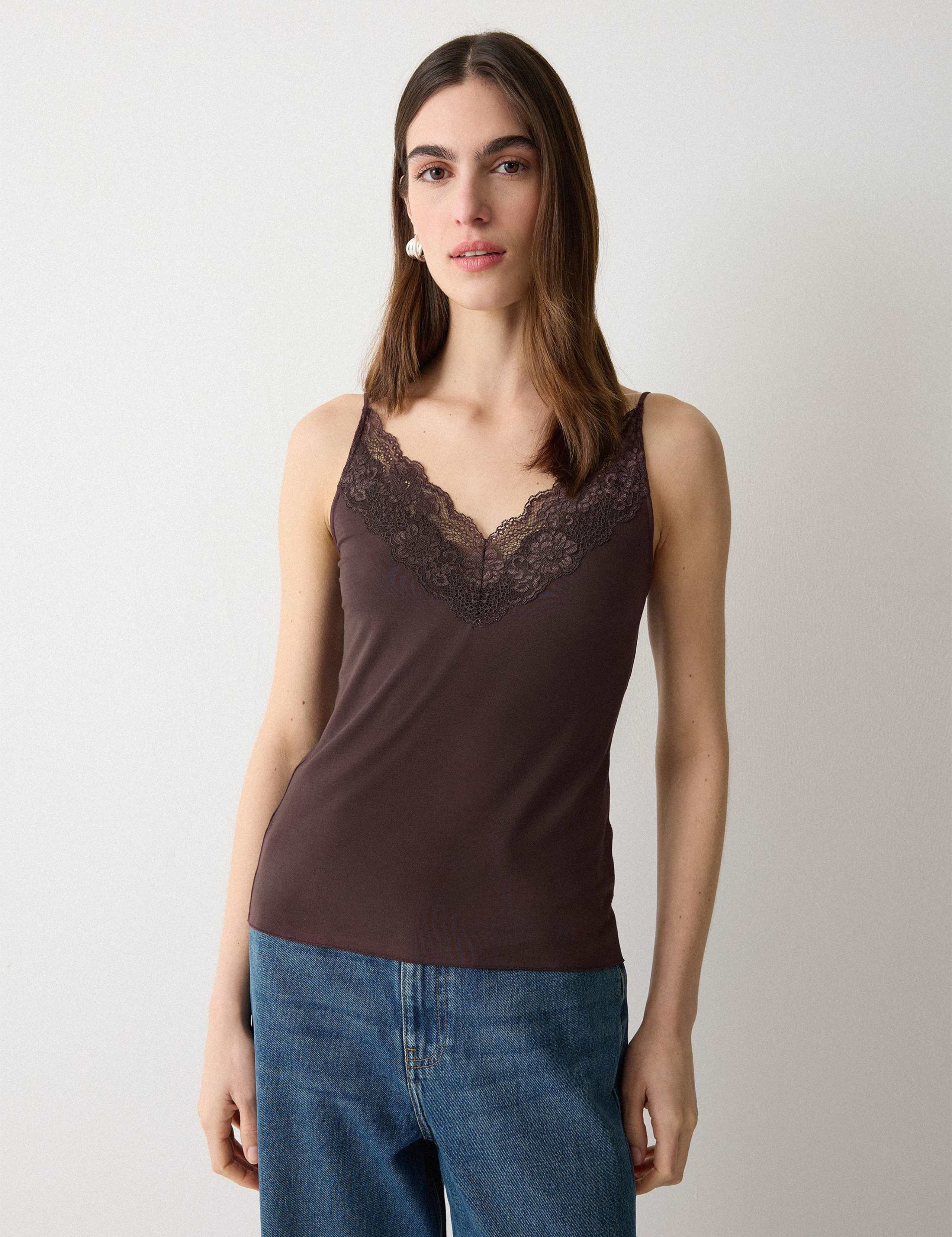 Modal Rich V-Neck Lace Trim Cami Top