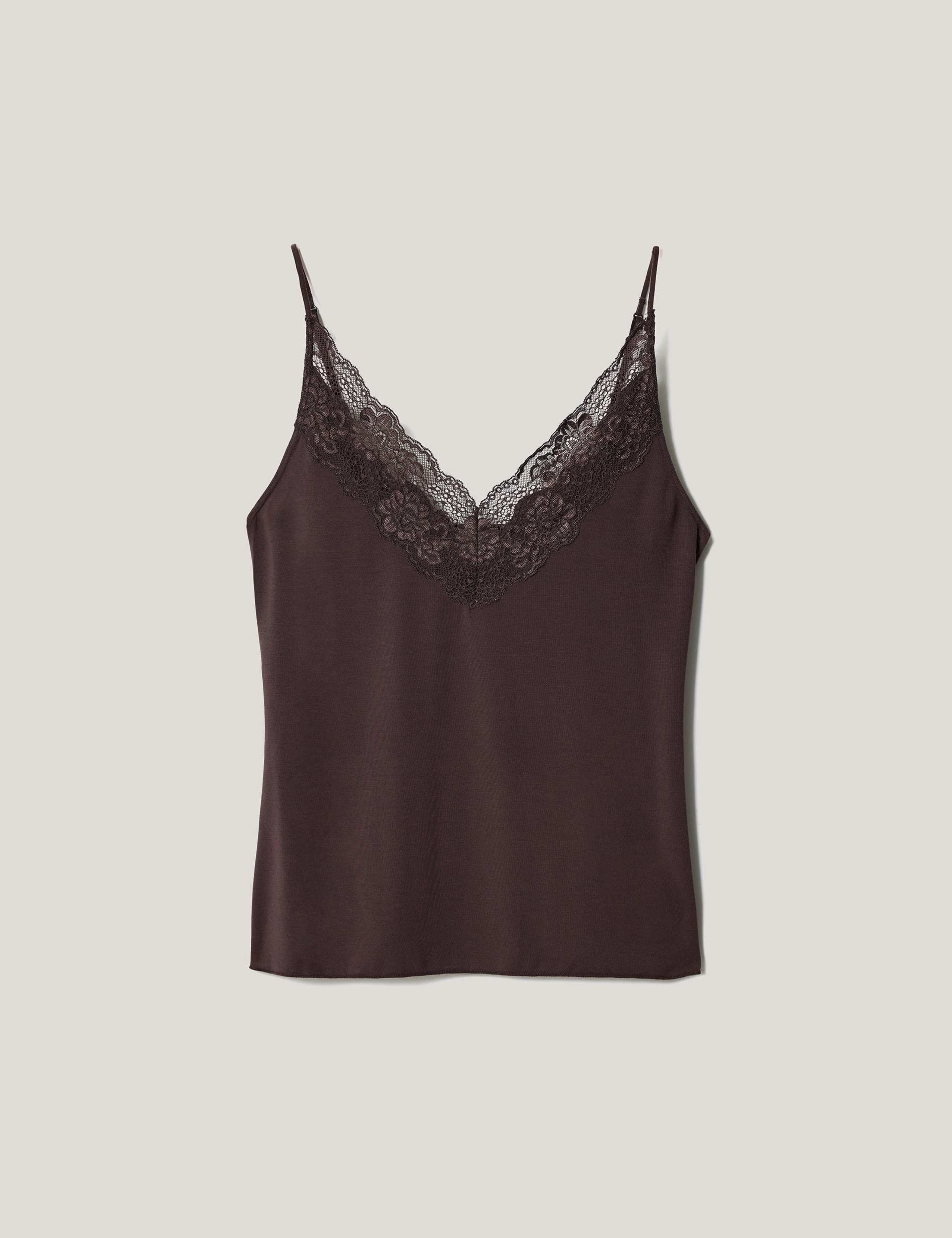 Modal Rich V-Neck Lace Trim Cami Top