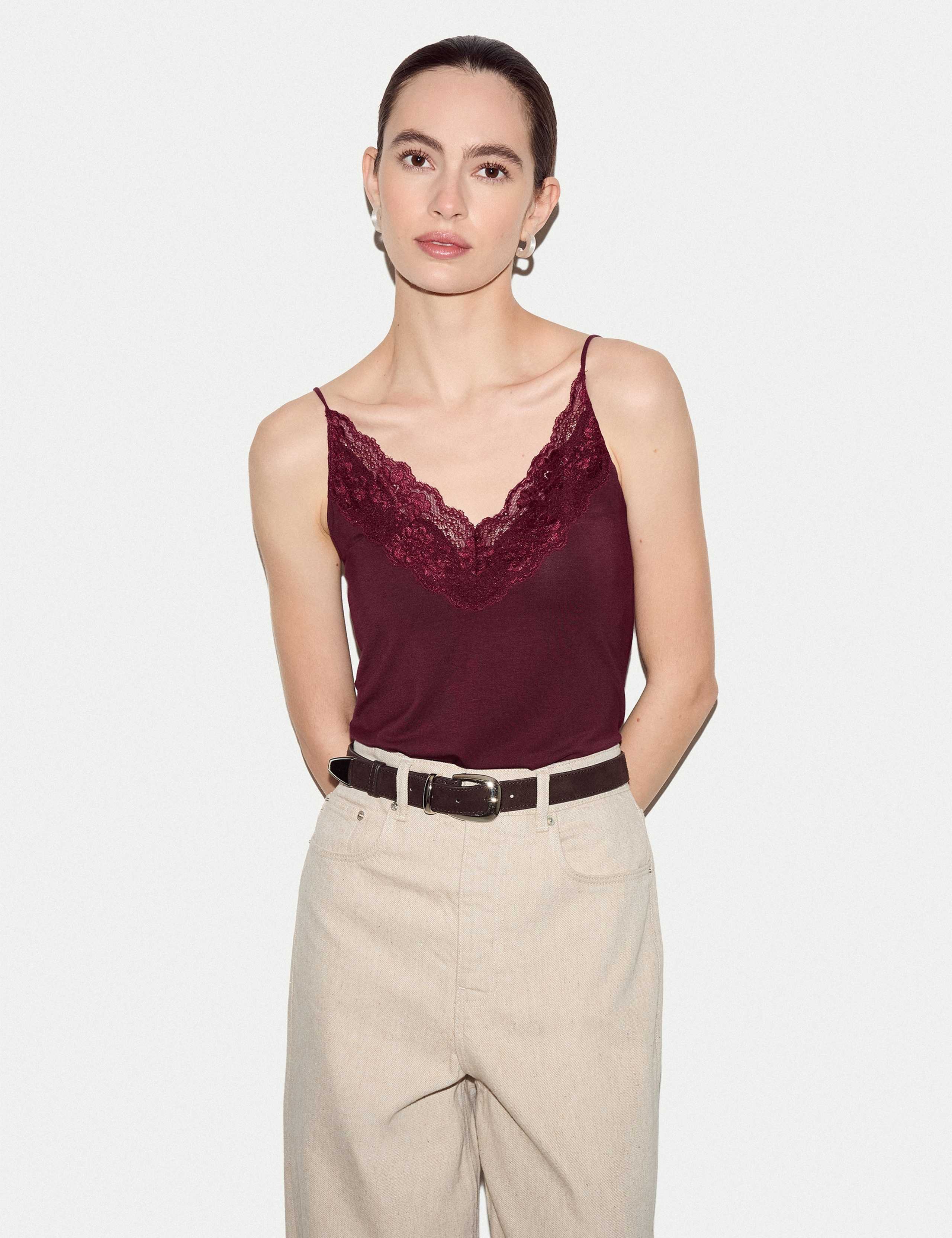 Modal Rich V-Neck Lace Trim Cami Top