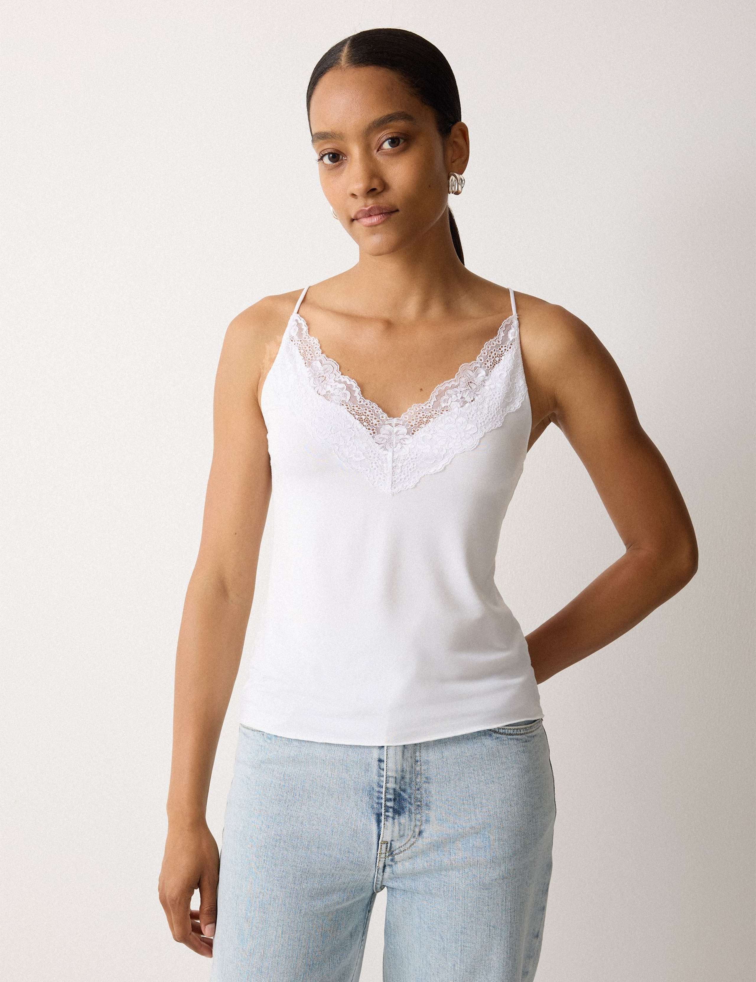 Modal Rich V-Neck Lace Trim Cami Top