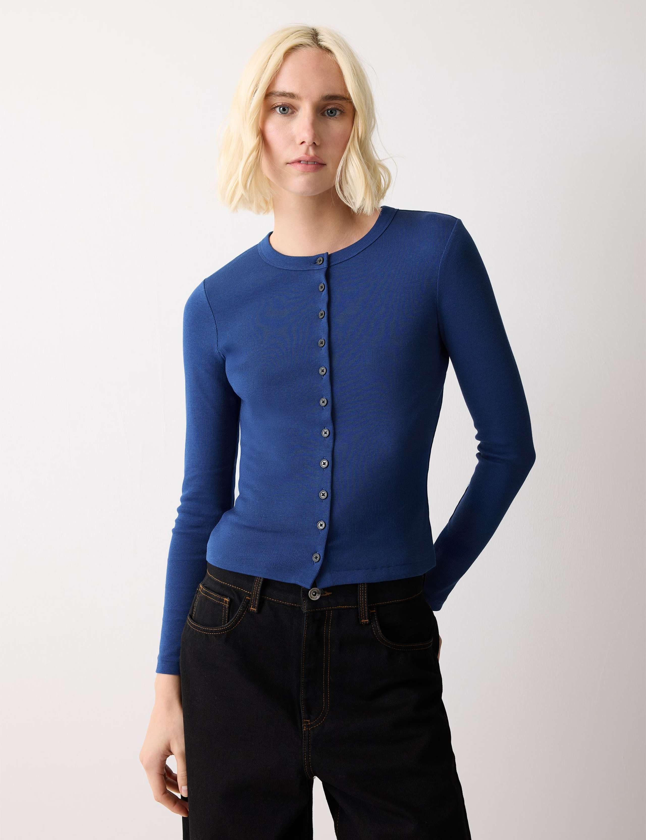 Cotton Rich Textured Button Through Top