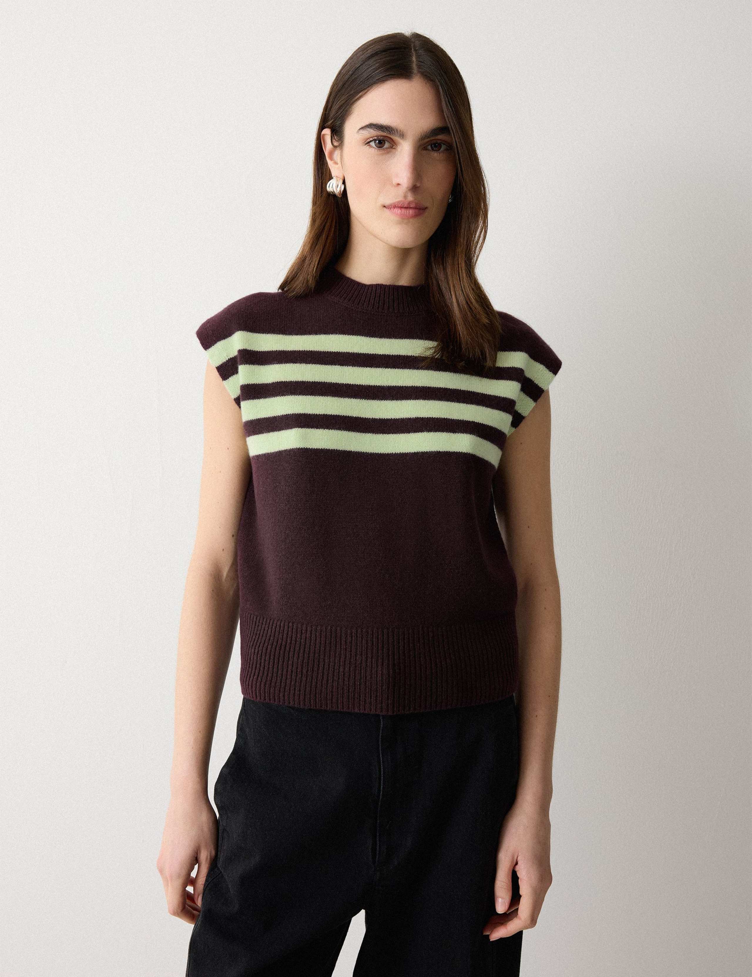 Wool Rich Striped Knitted Vest
