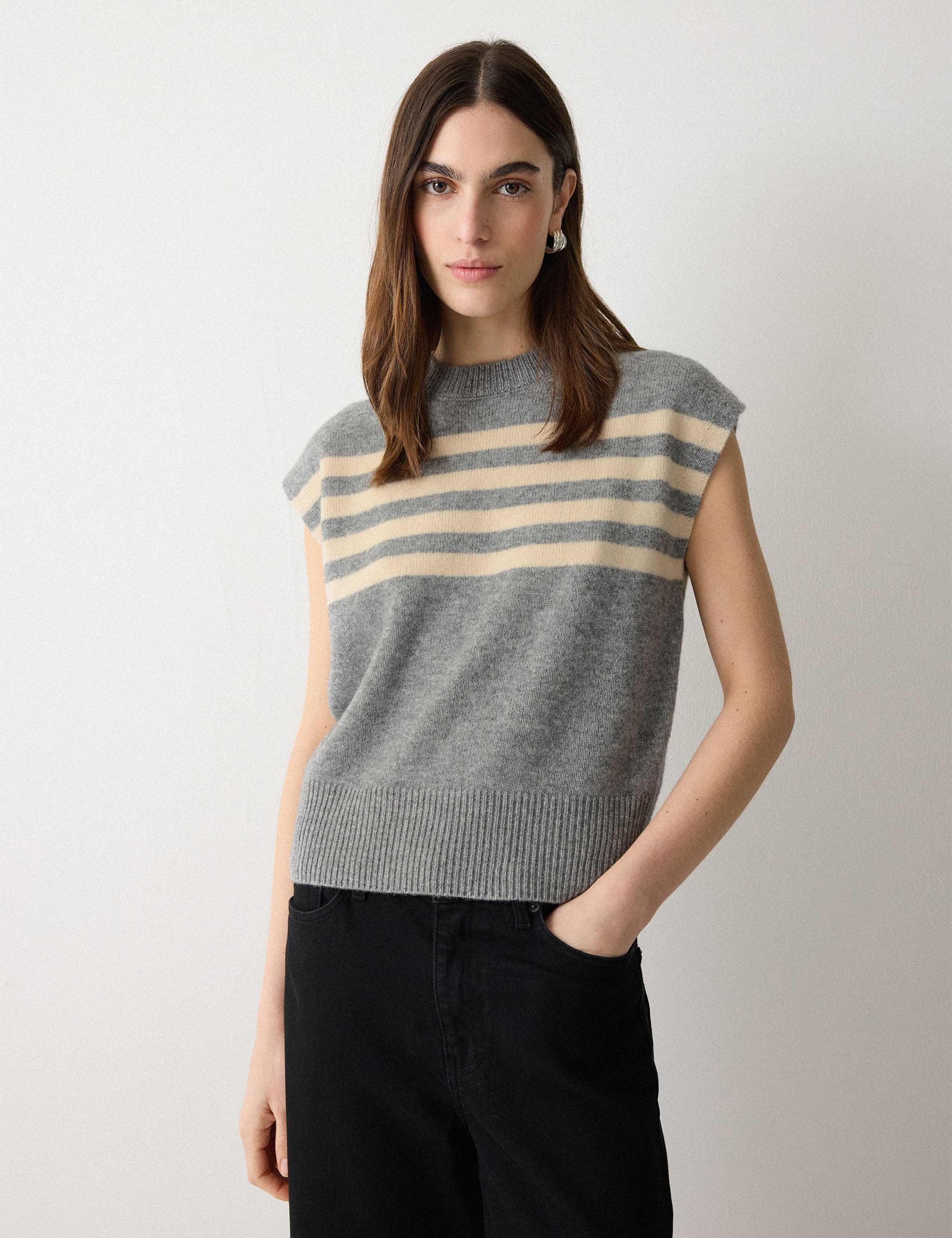 Wool Rich Striped Knitted Vest