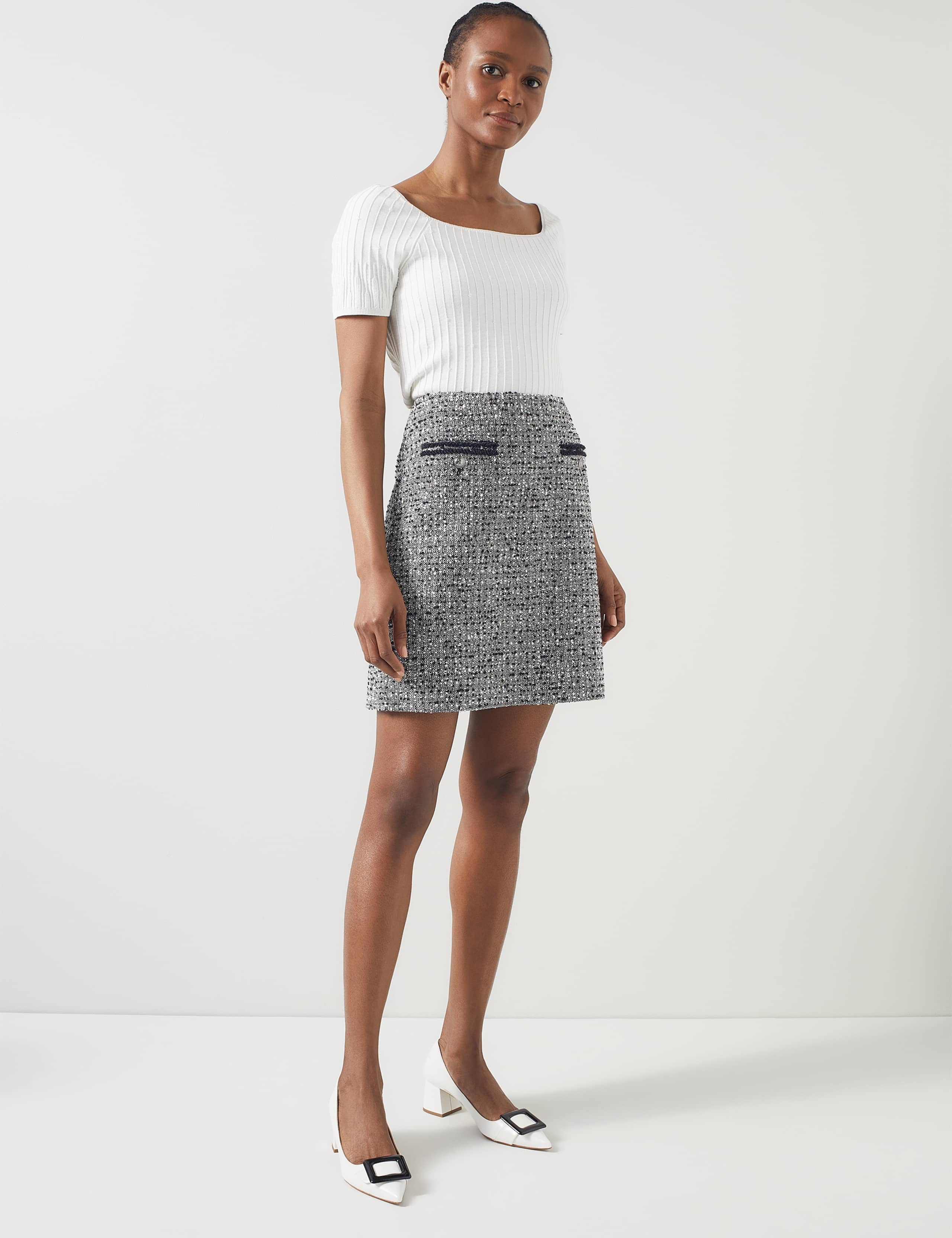 Cotton Rich Tweed Mini A-Line Skirt