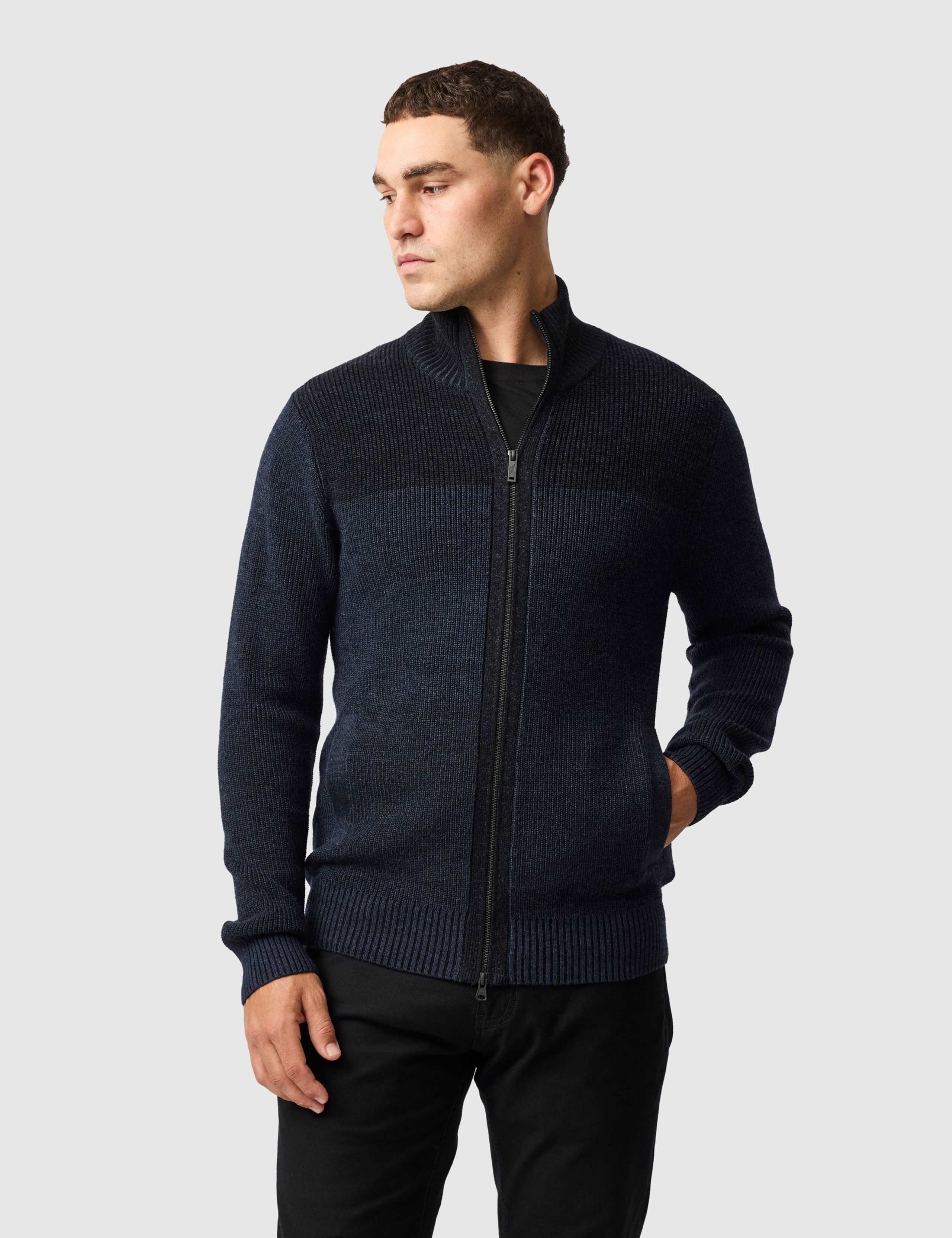 Newall Pure Wool Textured Zip Up Cardigan