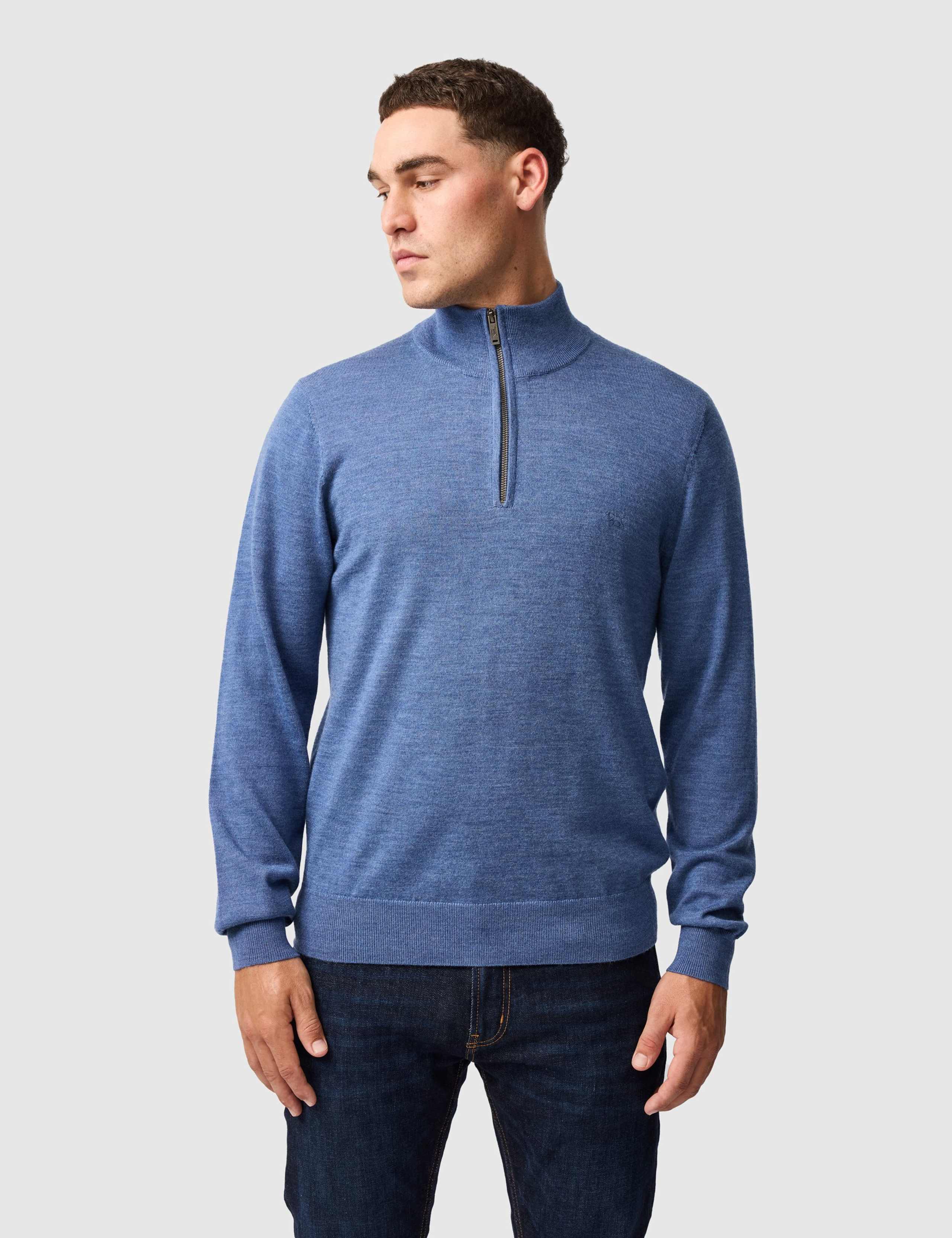Nobles Pure Wool Funnel Neck Half Zip Jumper