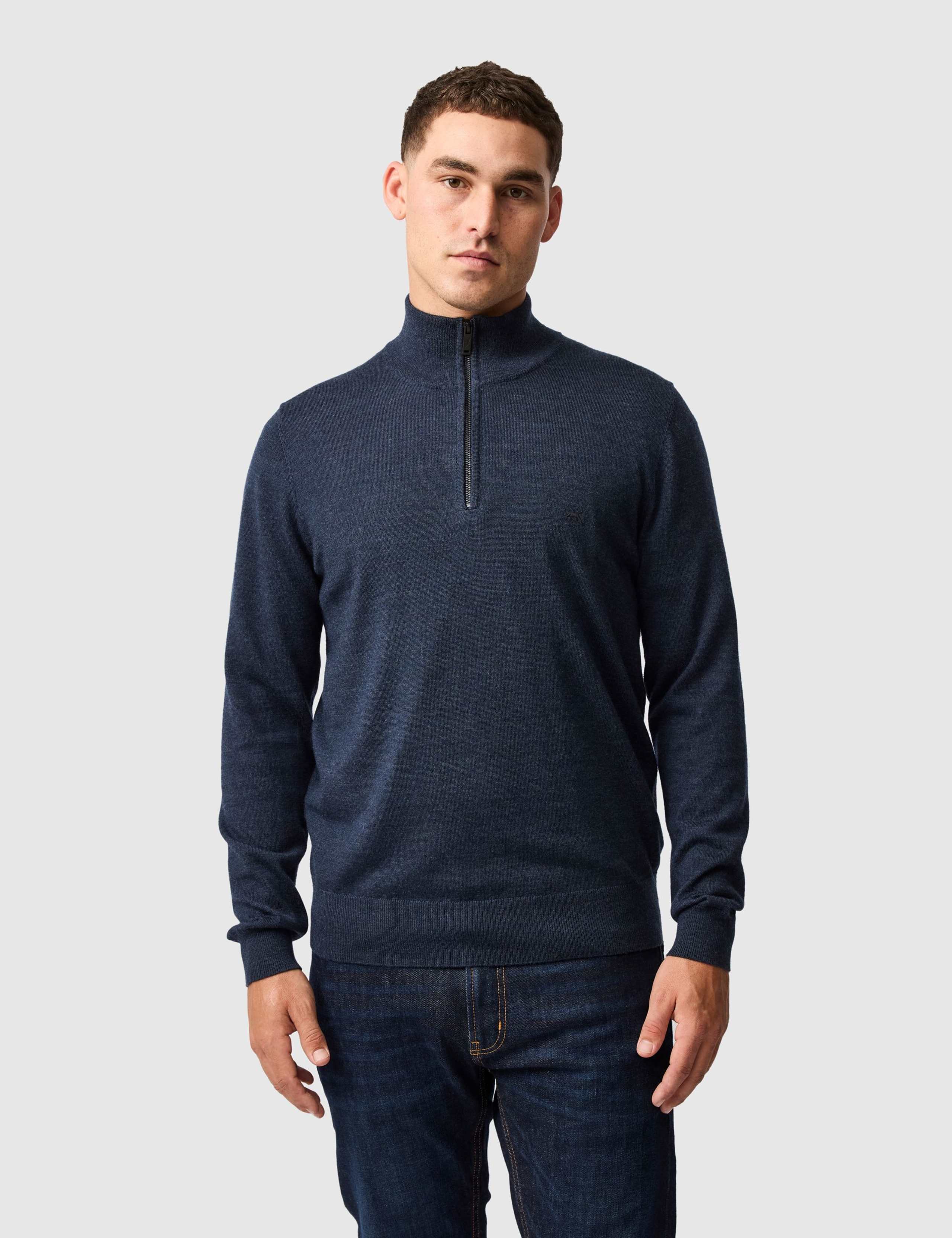 Nobles Pure Wool Funnel Neck Half Zip Jumper