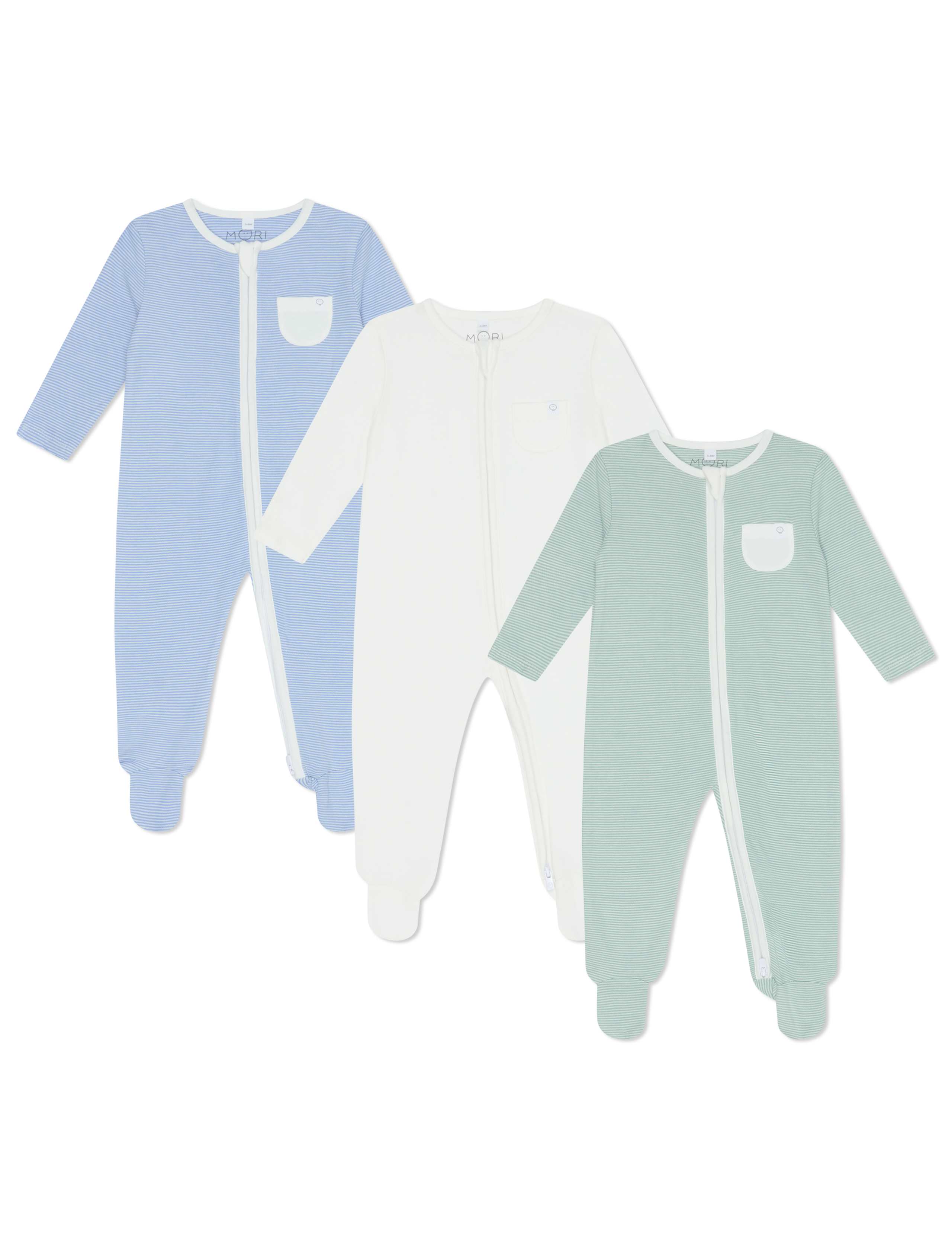3pk Cotton Blend Striped Zip Sleepsuits (0-24 Mths)