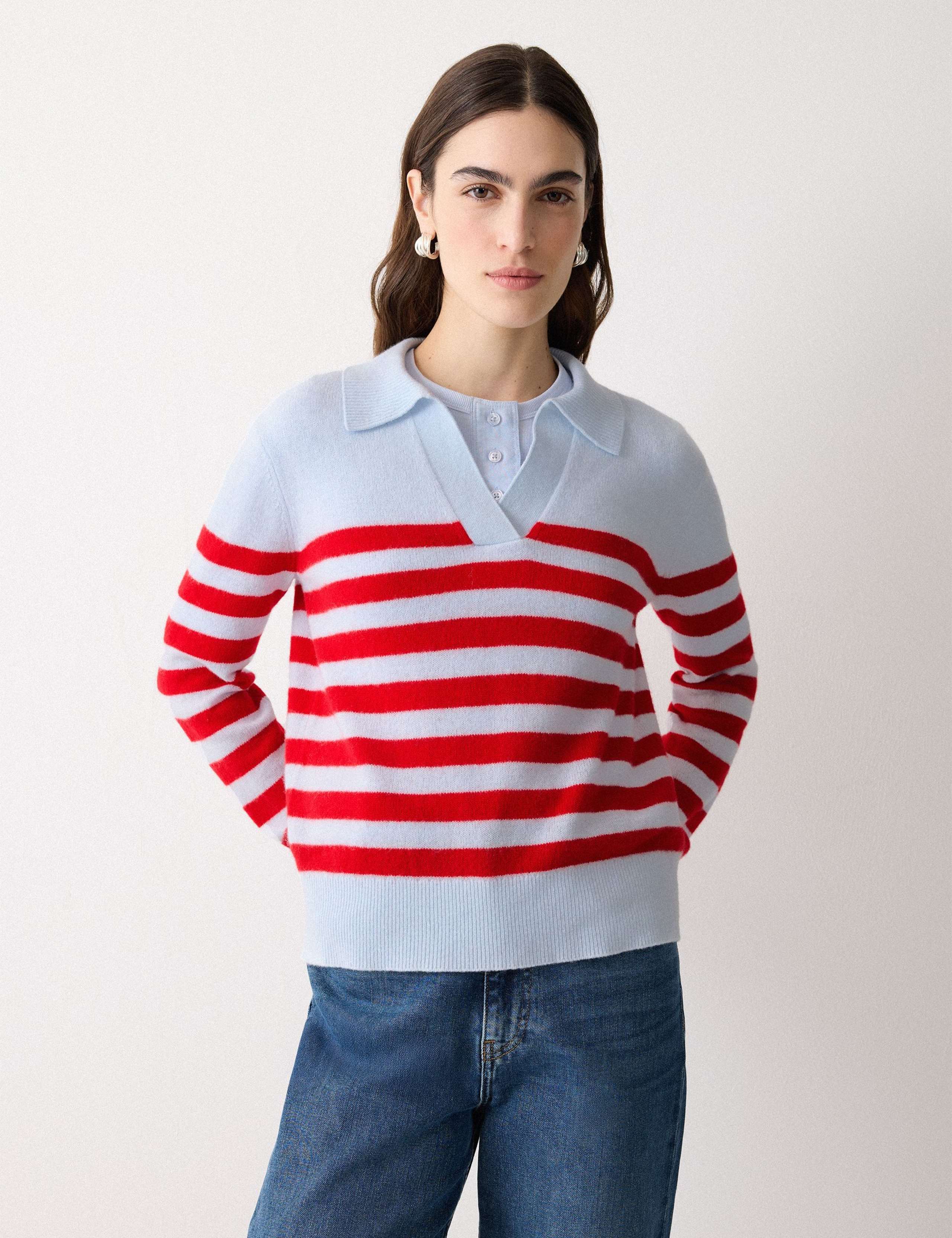 Wool Blend Striped Collared Jumper