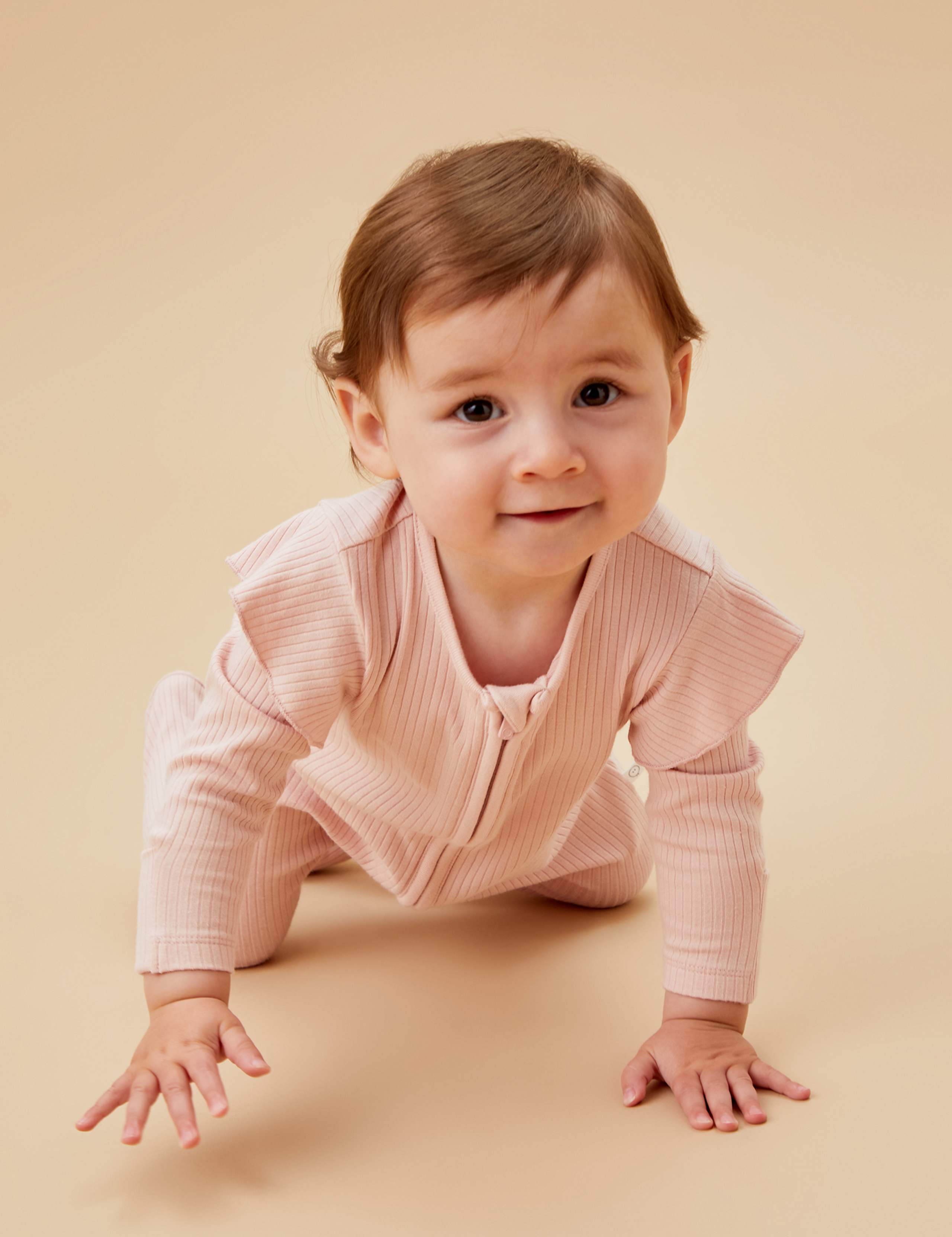 Ribbed Frill Shoulder Zip Sleepsuit (7lbs-24 Mths)