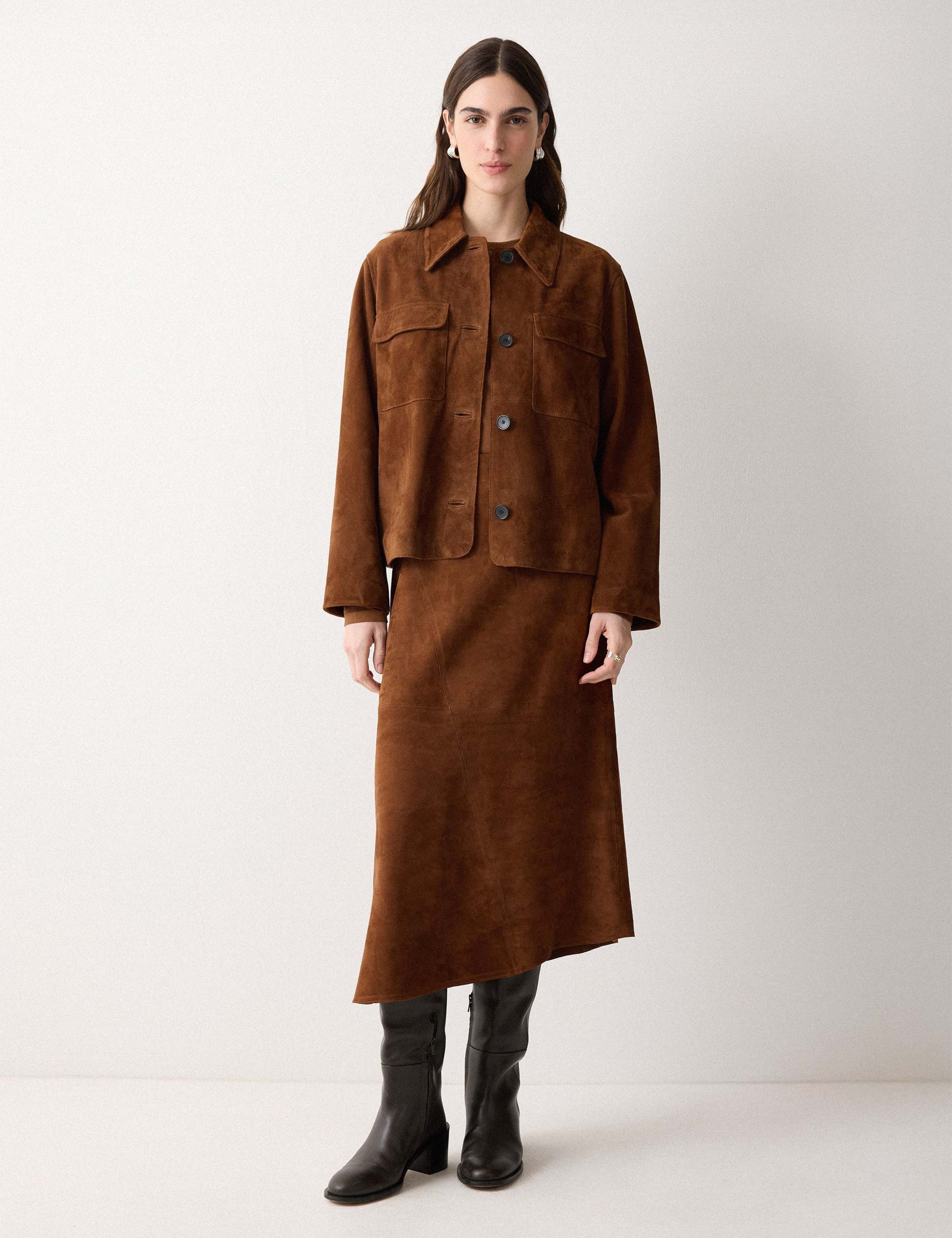 Suede Asymmetric Midi A-Line Skirt