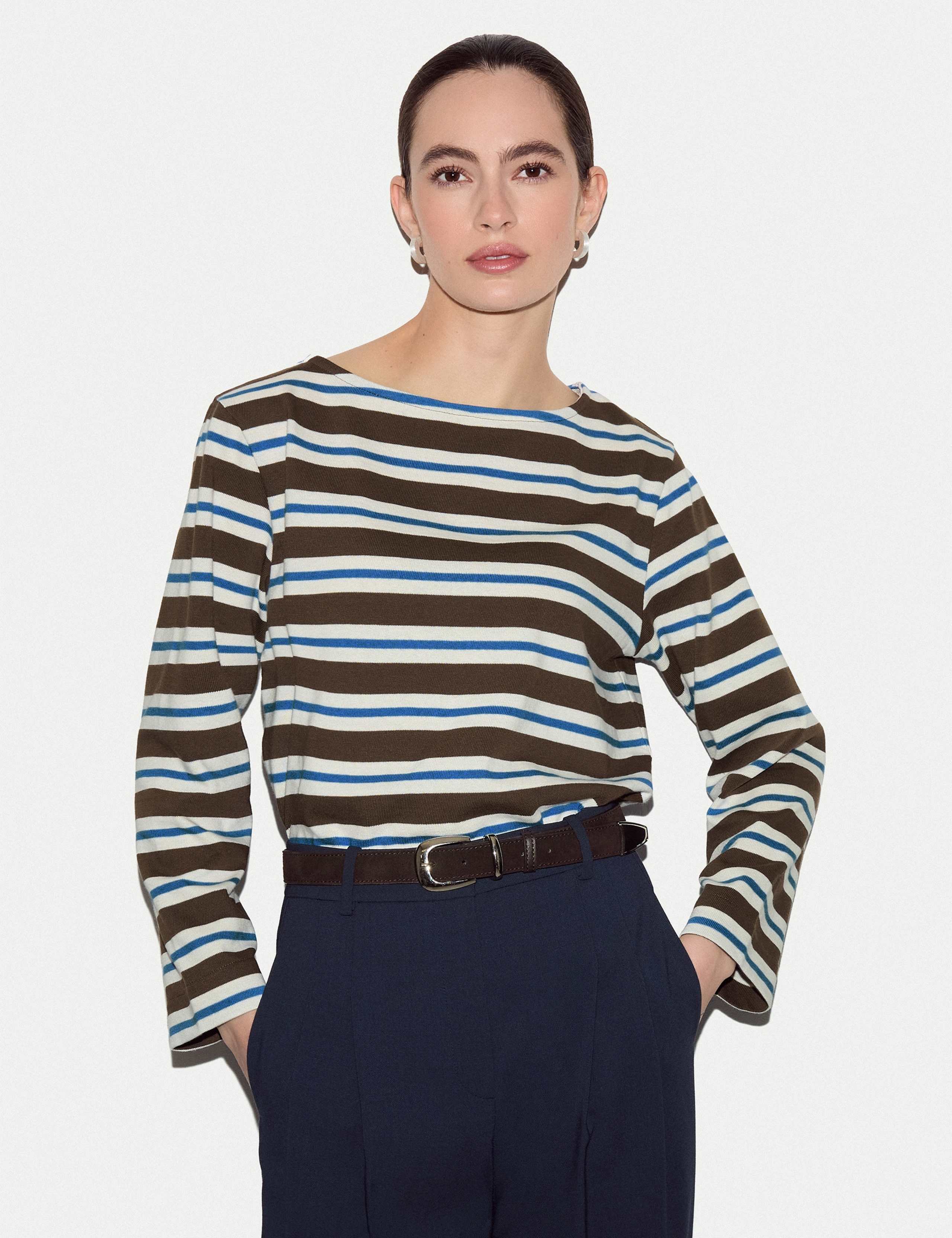 Pure Cotton Slash Neck Striped Top