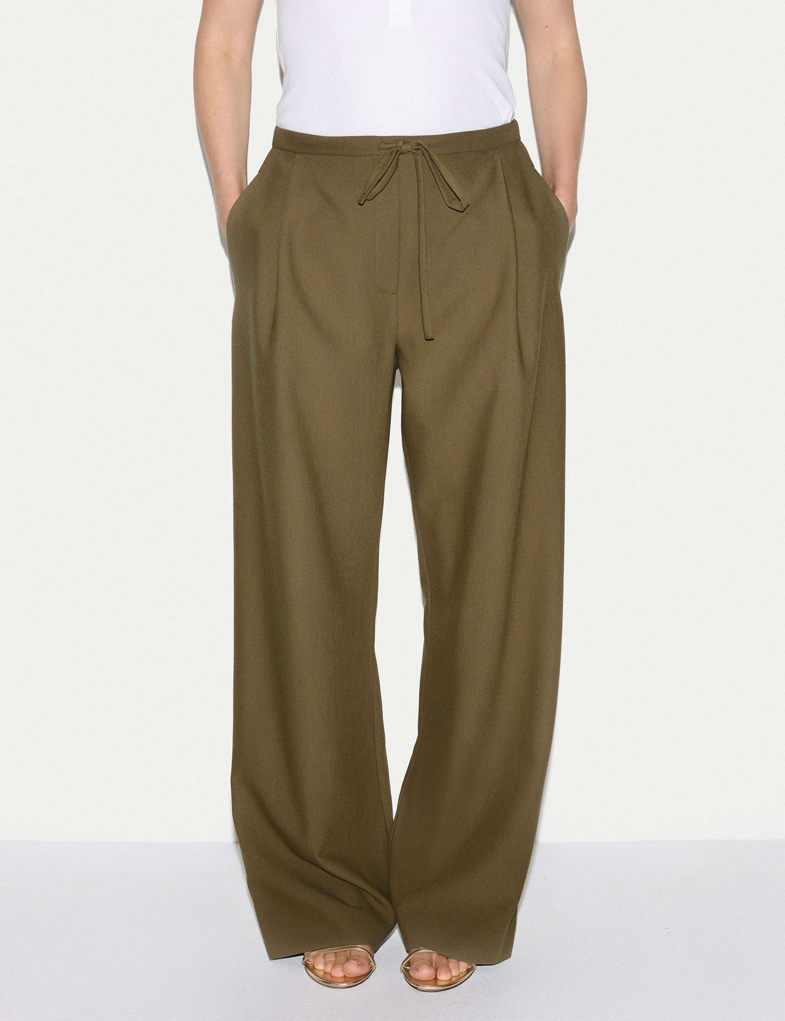Wool Blend Tailored Drawstring Trousers