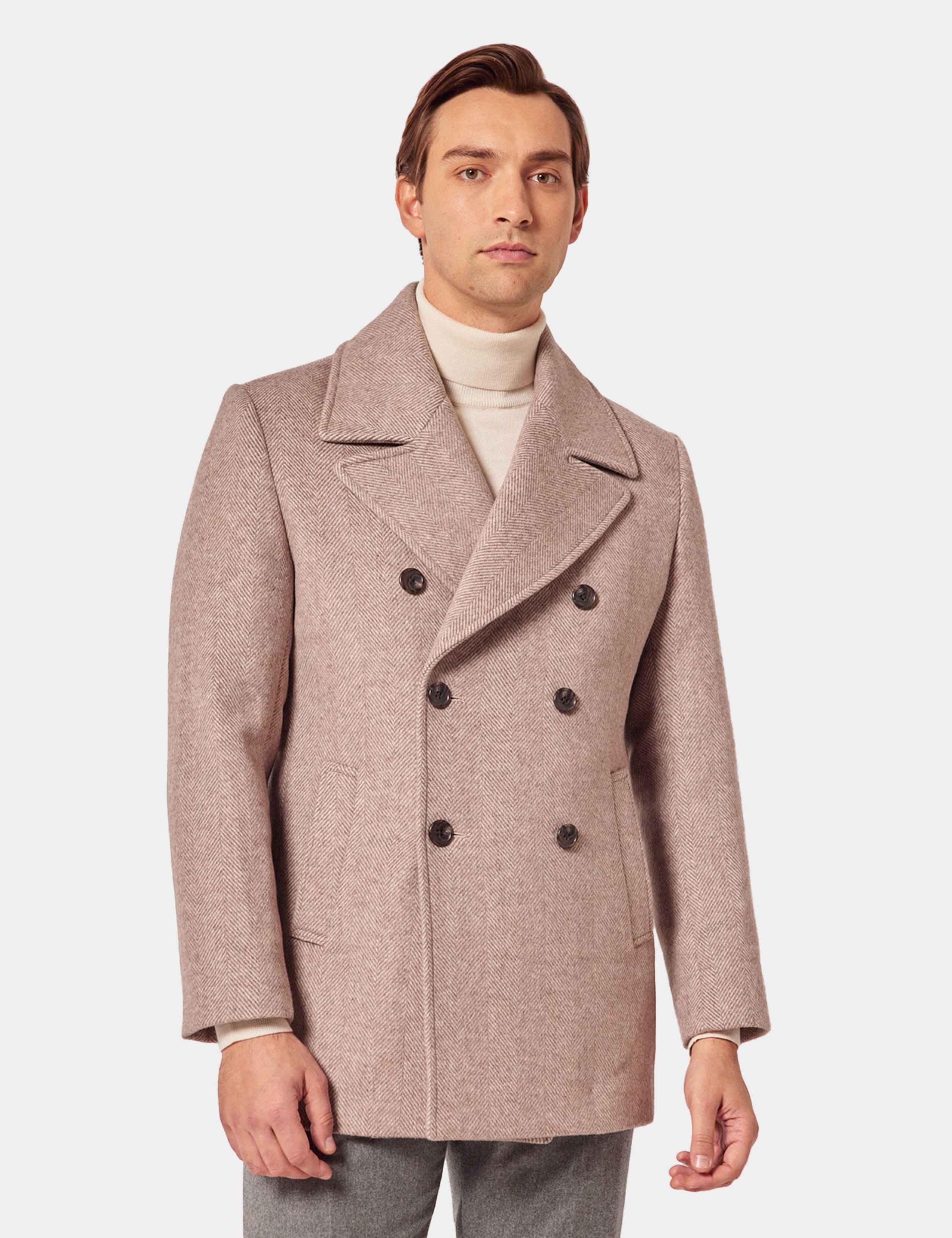 Wool Blend Herringbone Pea Coat