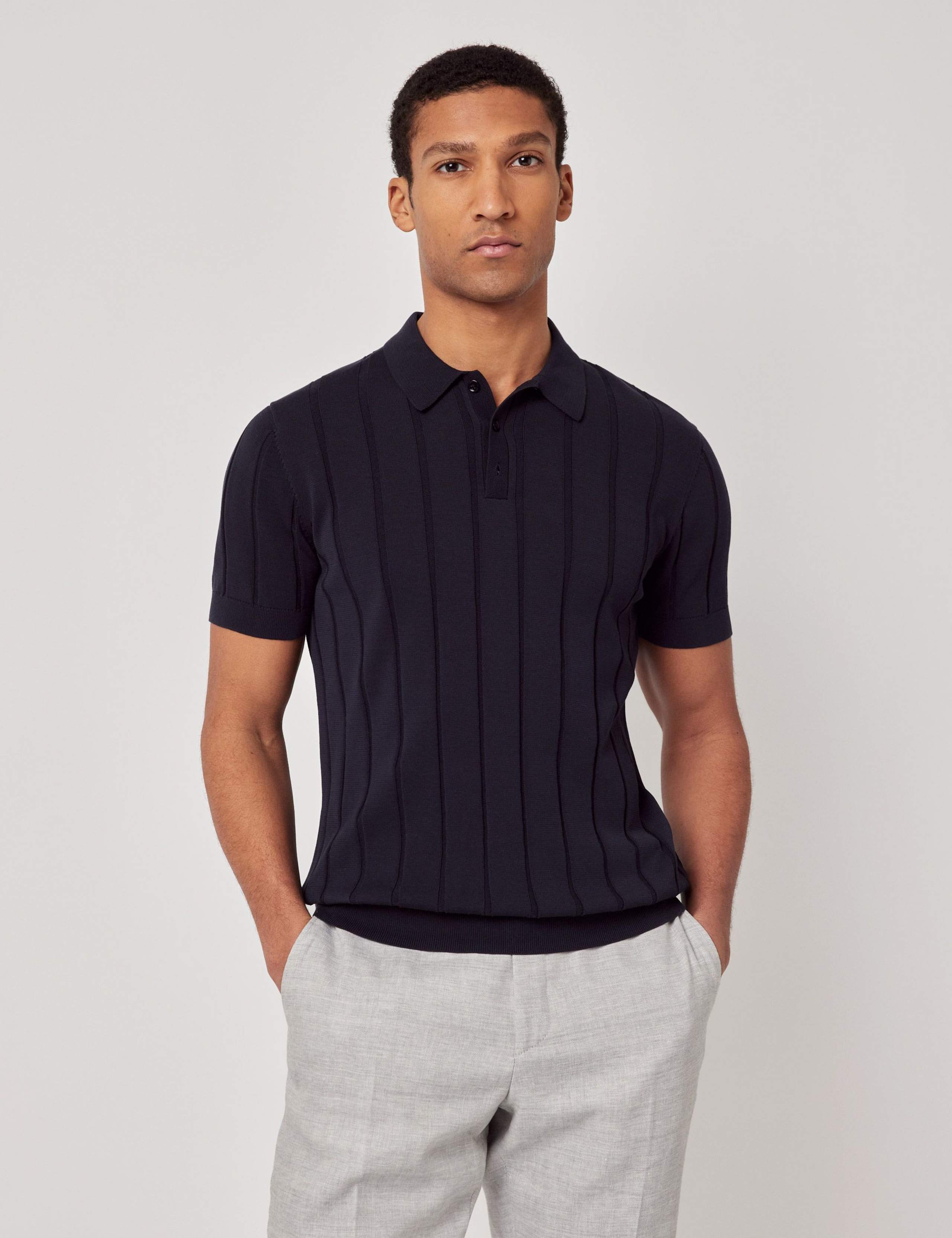 Pure Cotton Rib Knitted Polo Shirt