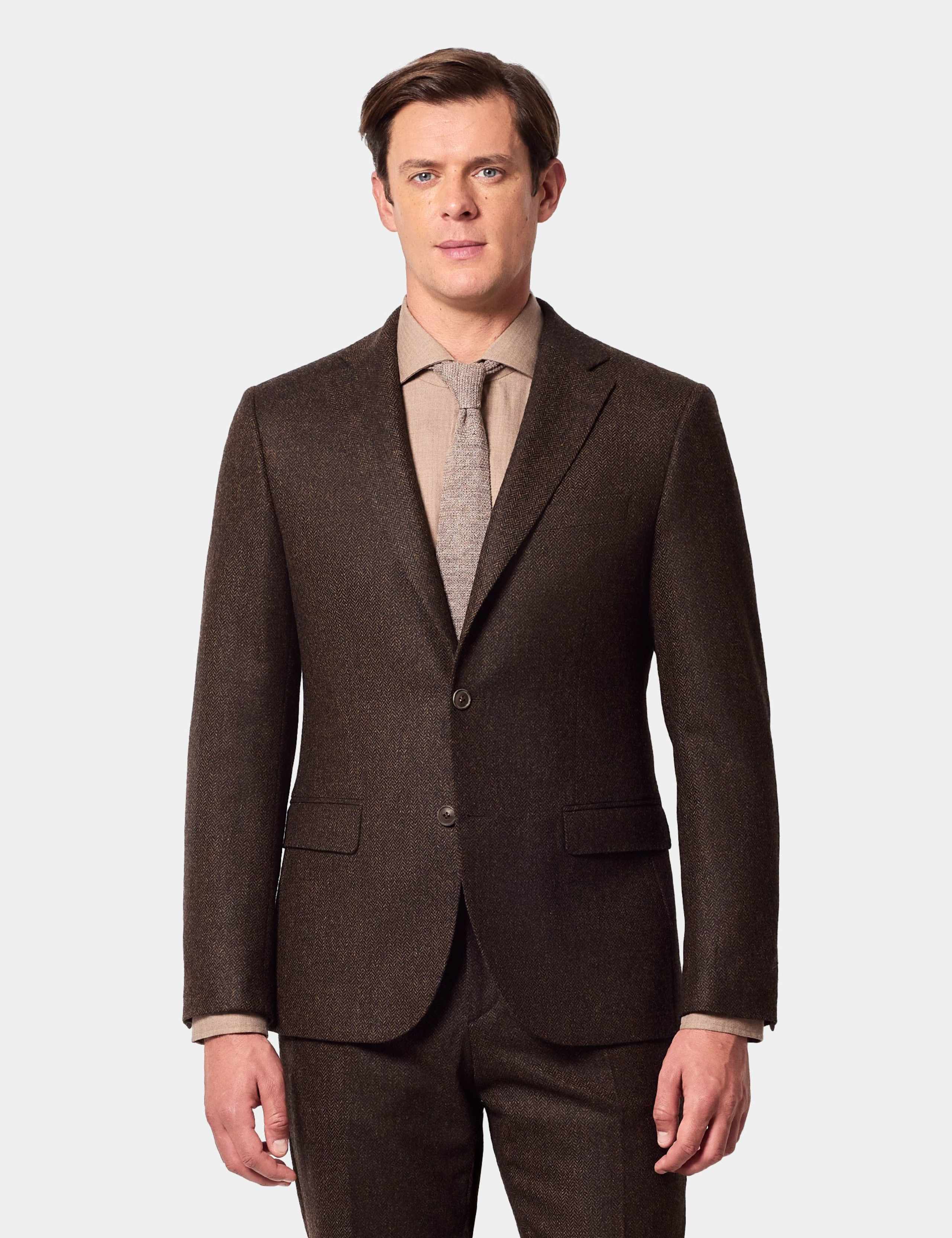 Slim Fit Pure Wool Herringbone Suit Jacket