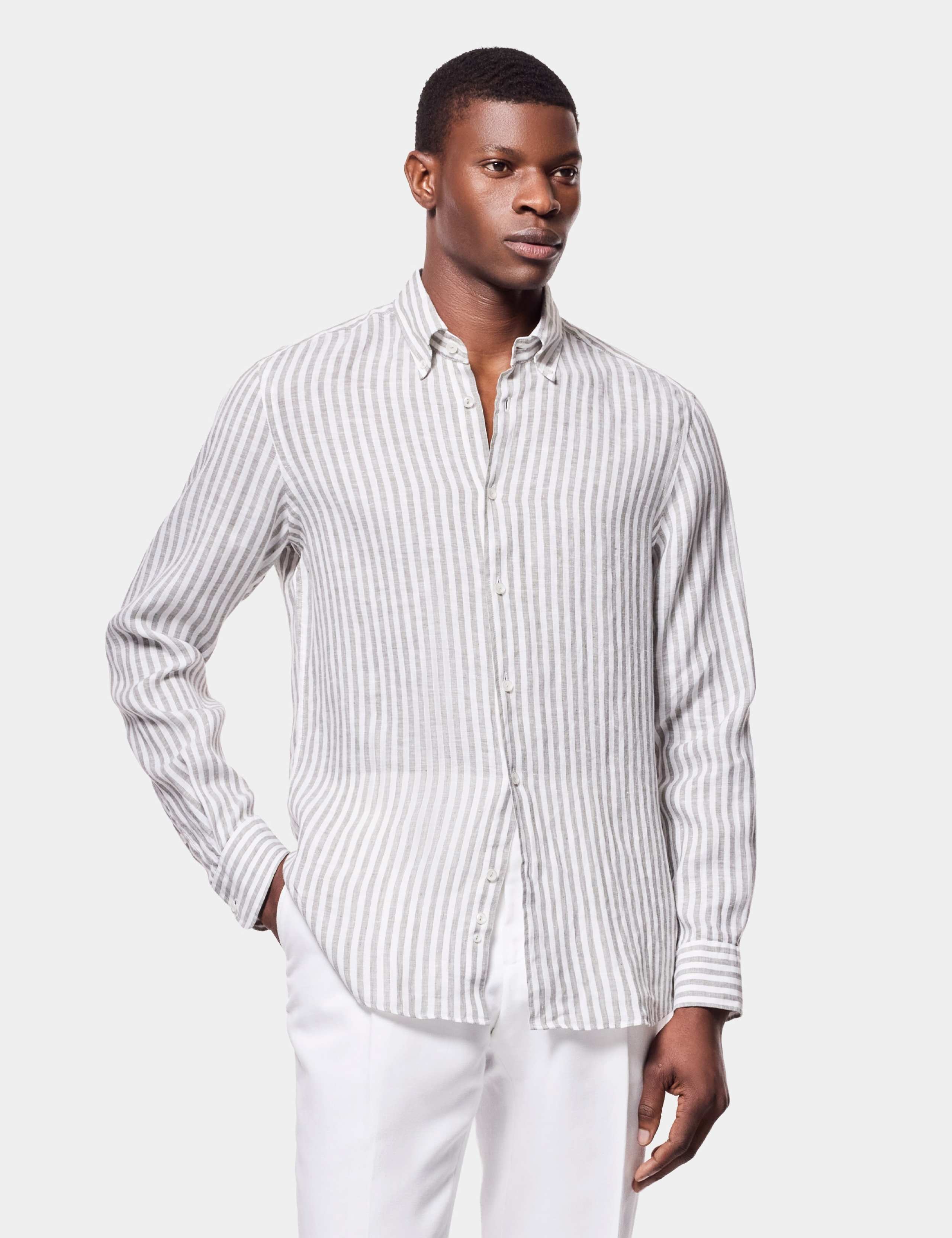 Regular Fit Pure Linen Striped Shirt