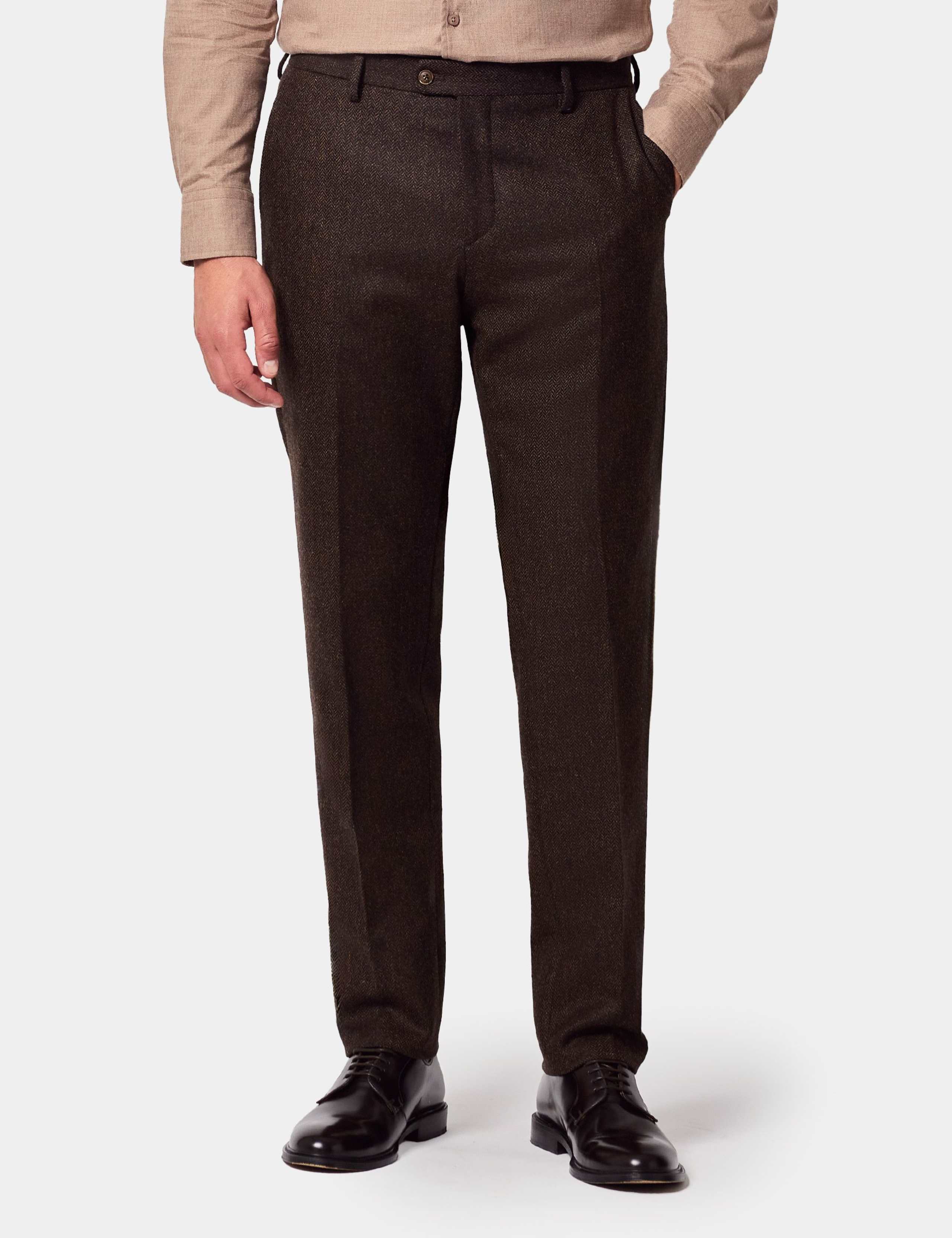 Slim Fit Pure Wool Herringbone Suit Trousers