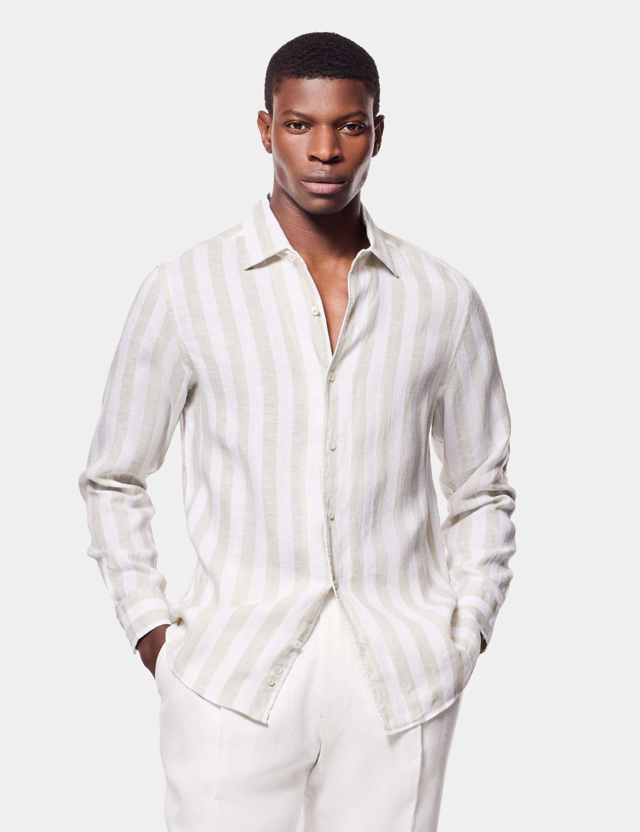 Regular Fit Pure Linen Large Stripe Shirt