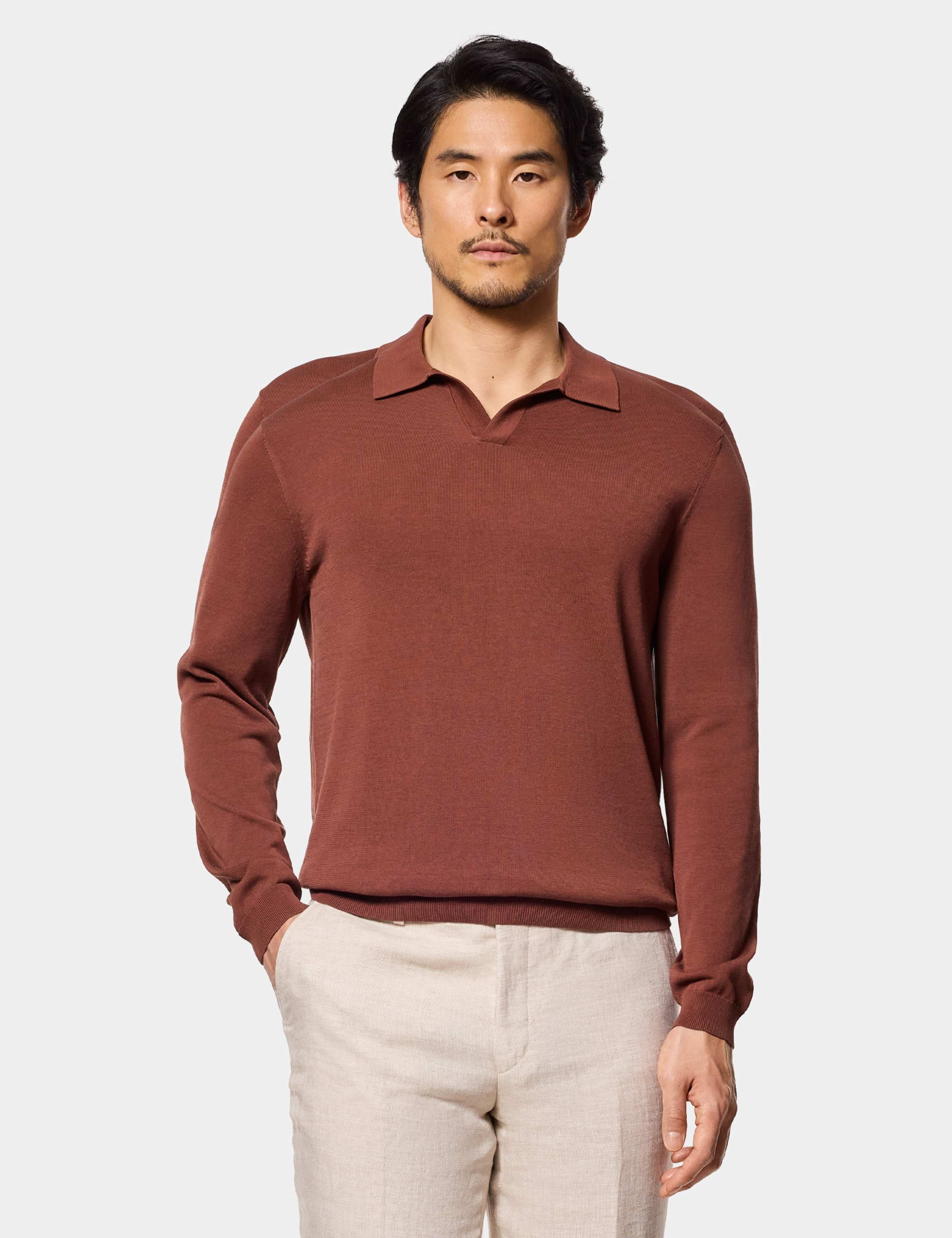 Pure Cotton Open Collar Knitted Polo Shirt