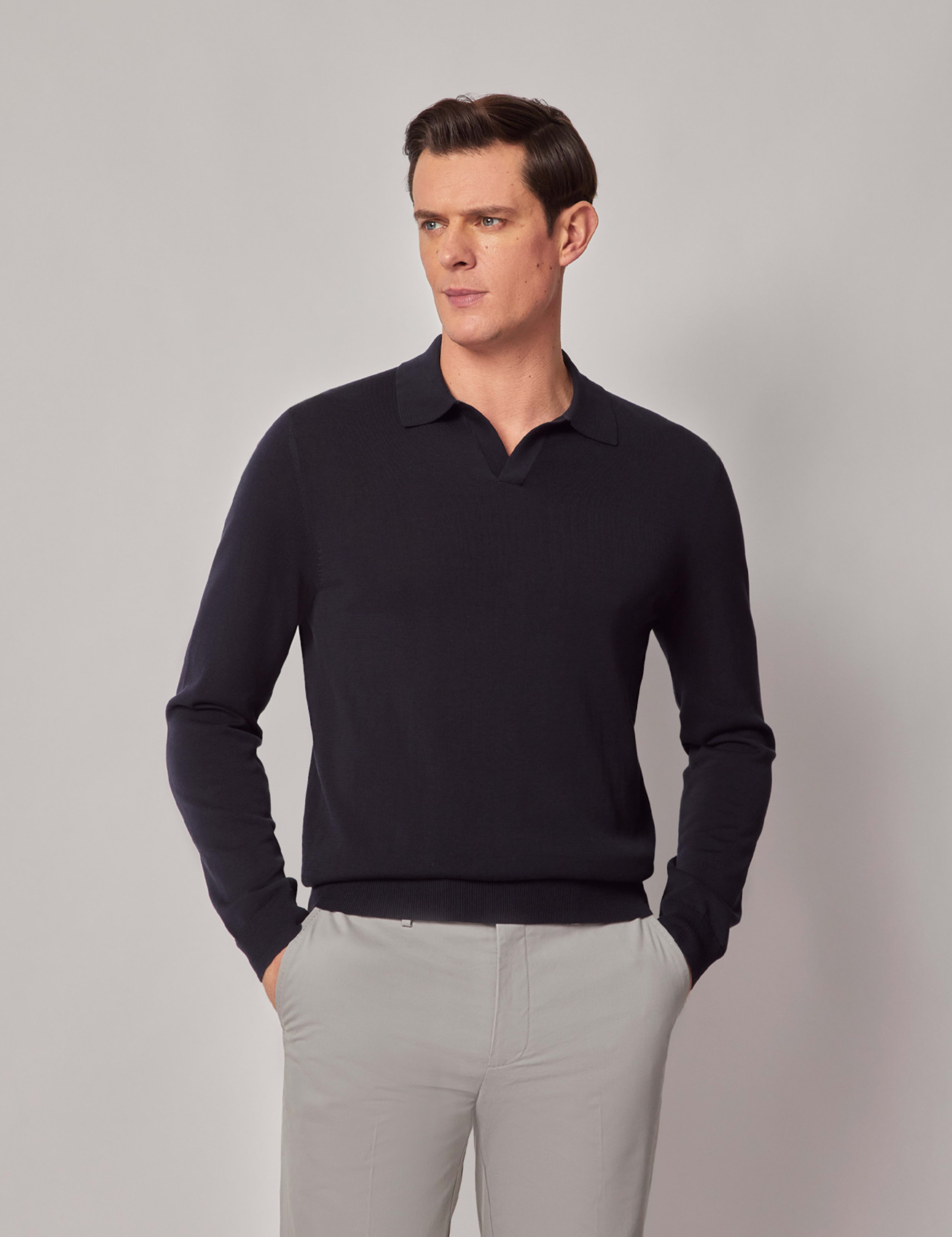 Pure Cotton Open Collar Knitted Polo Shirt