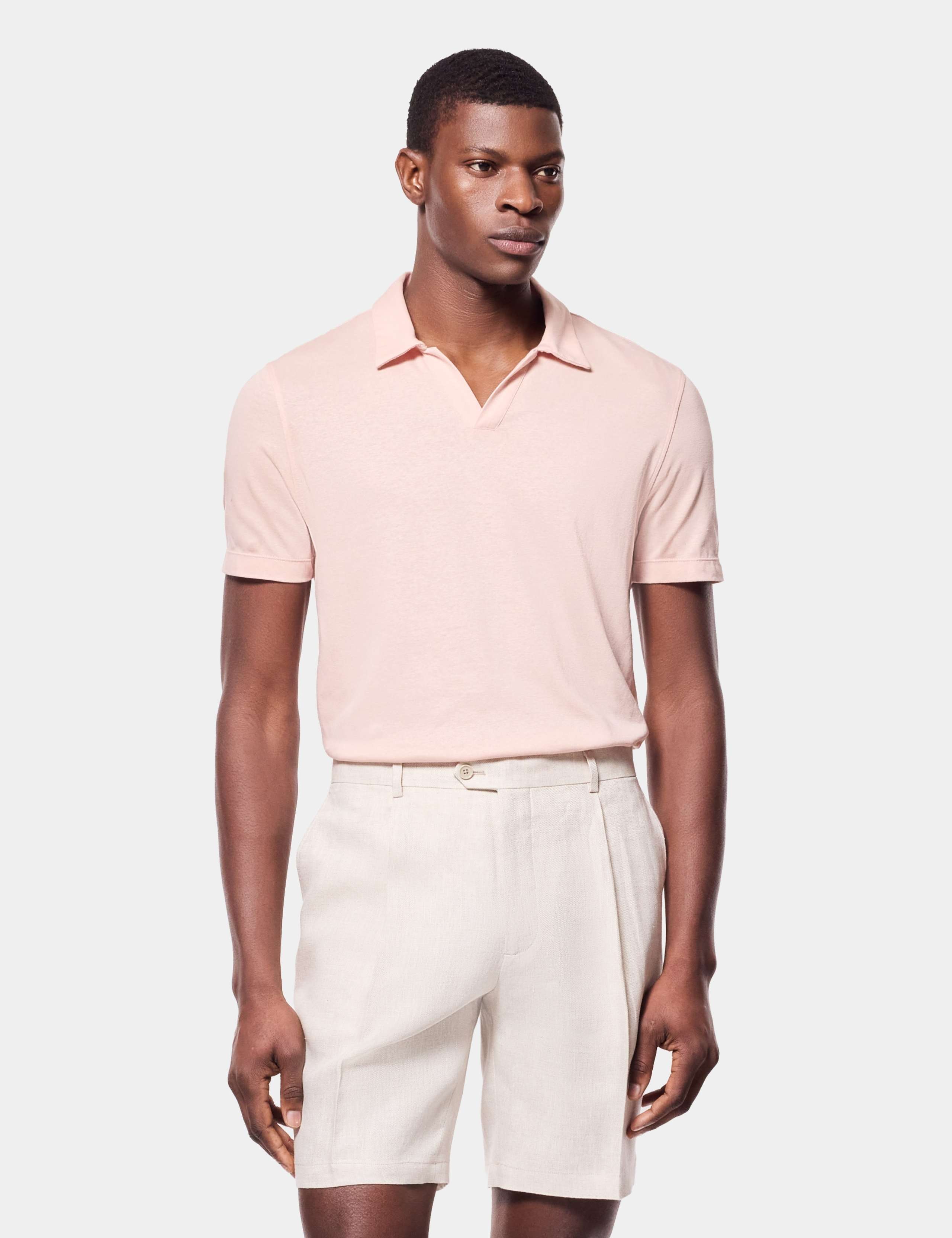 Pure Linen Open Neck Polo Shirt
