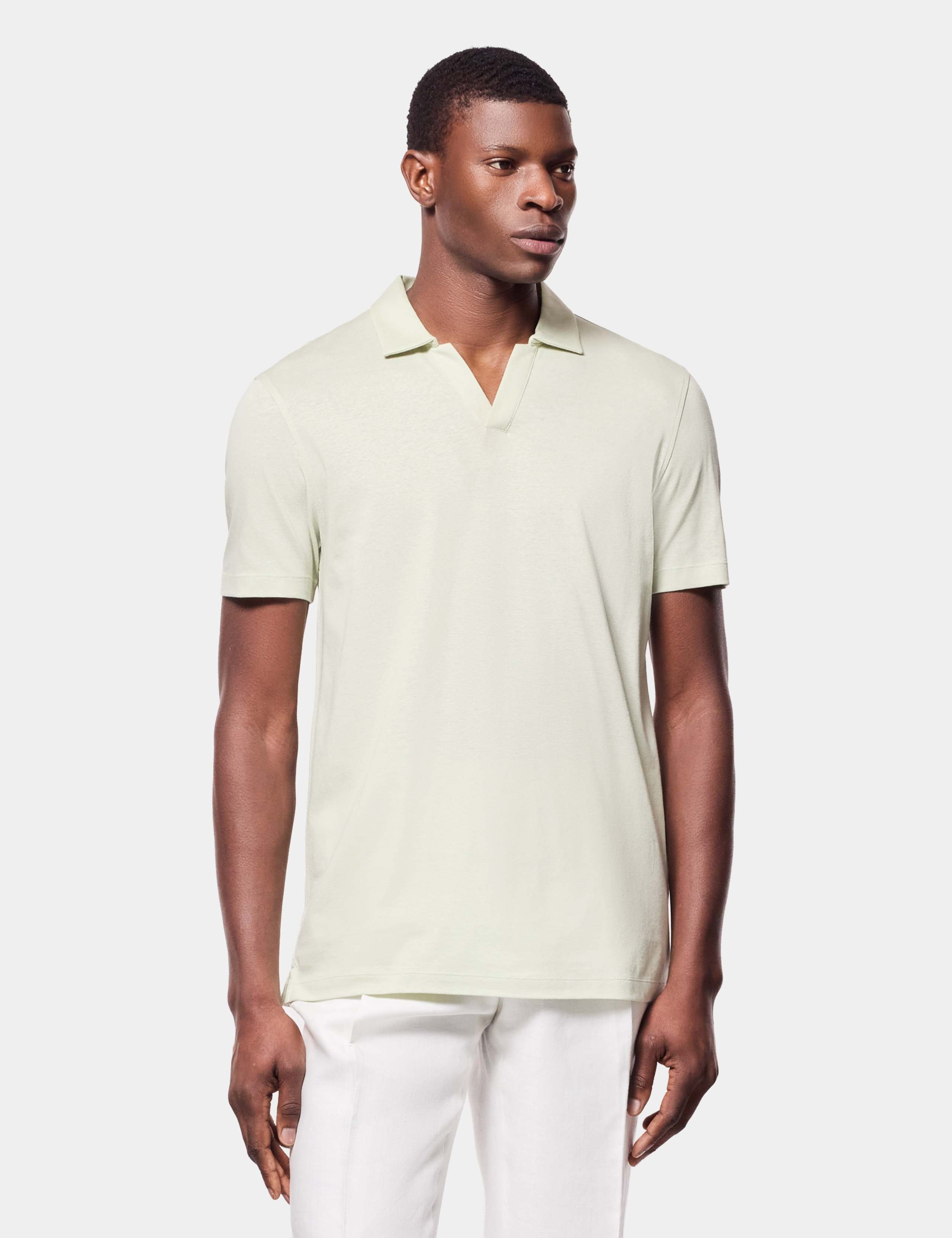 Pure Linen Open Neck Polo Shirt