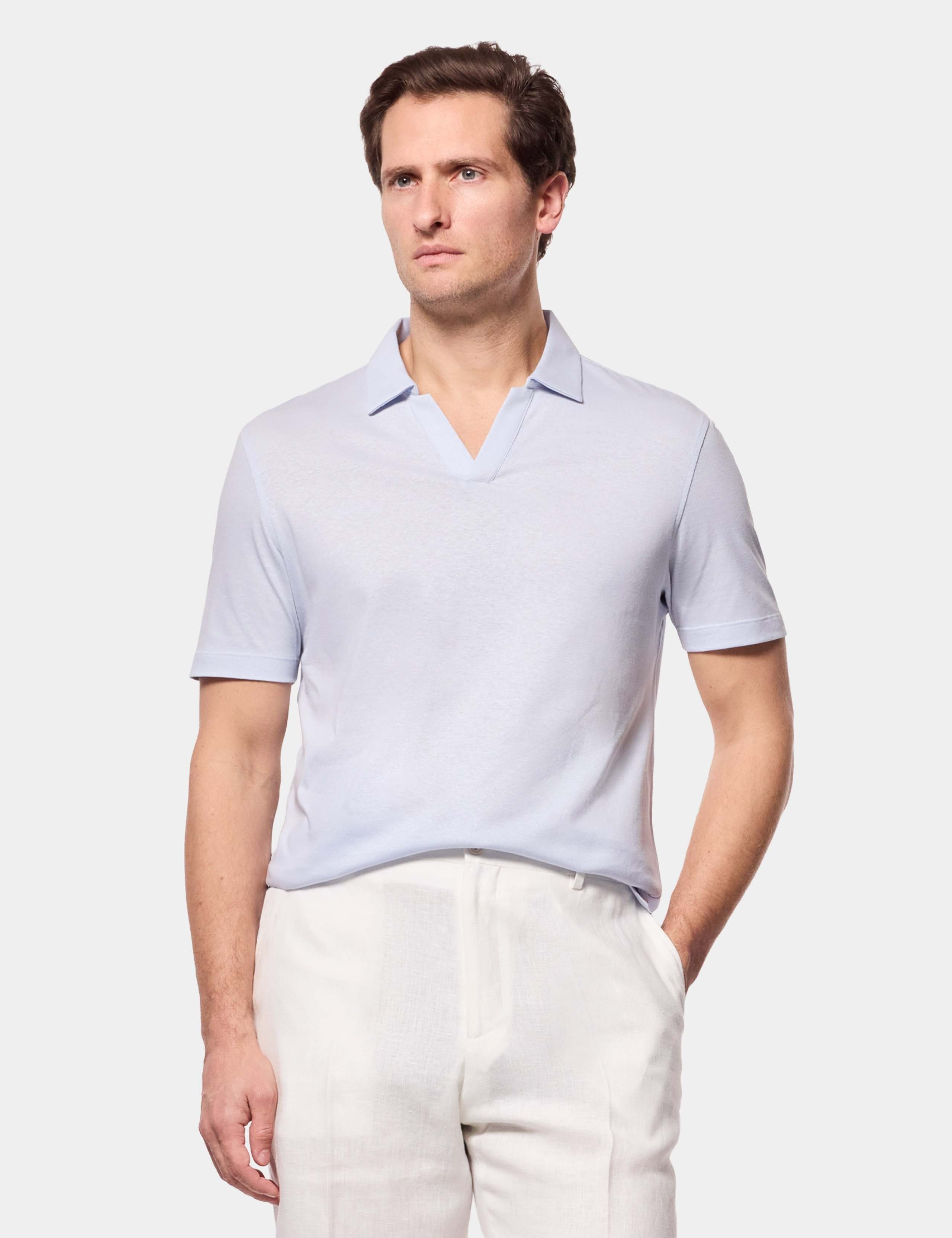 Pure Linen Open Neck Polo Shirt