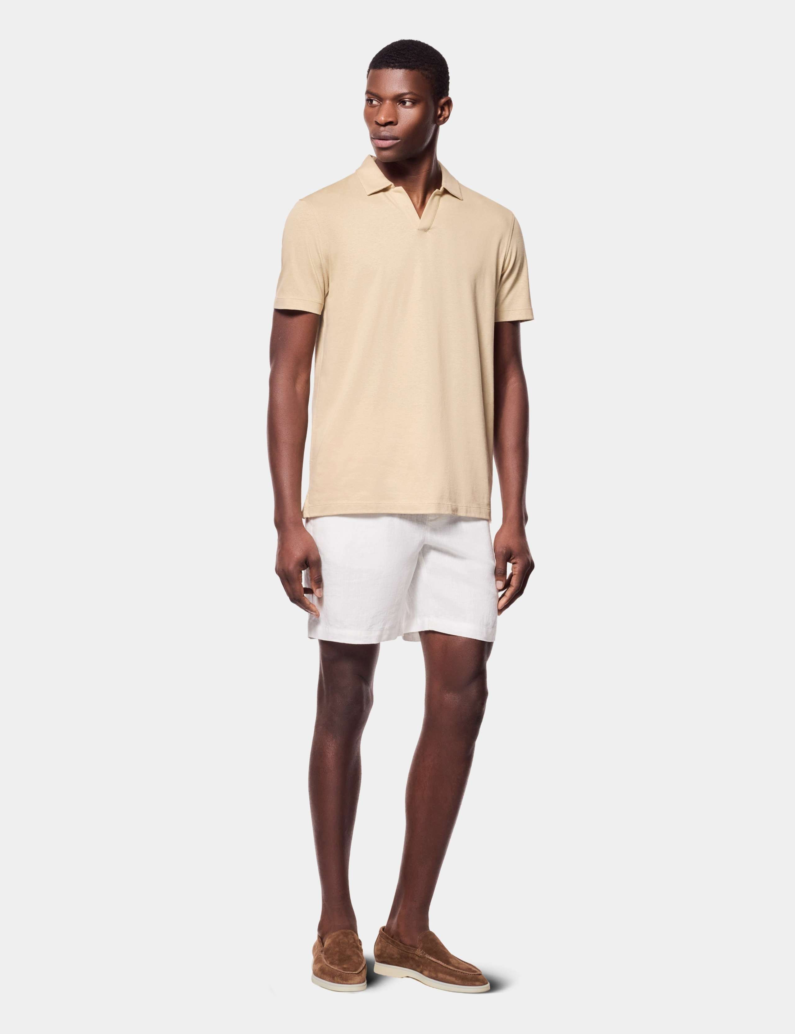 Pure Linen Open Neck Polo Shirt