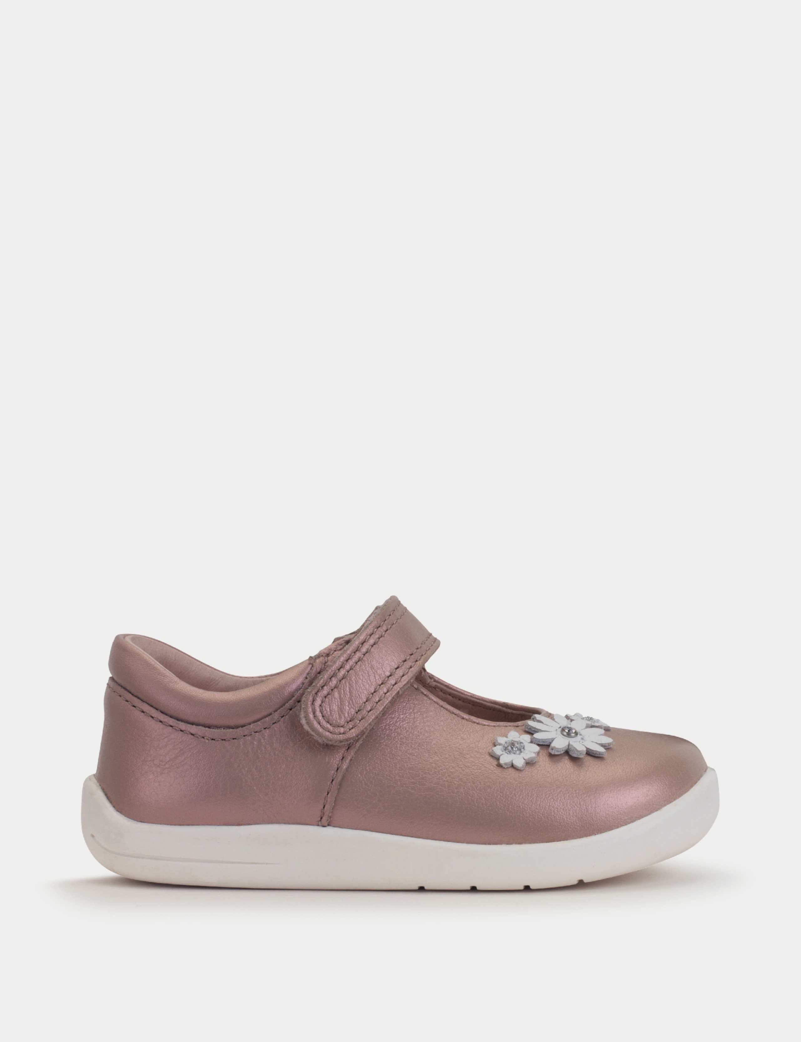 Kids' Leather Flower Riptape Shoes (4 Small - 8 Small)