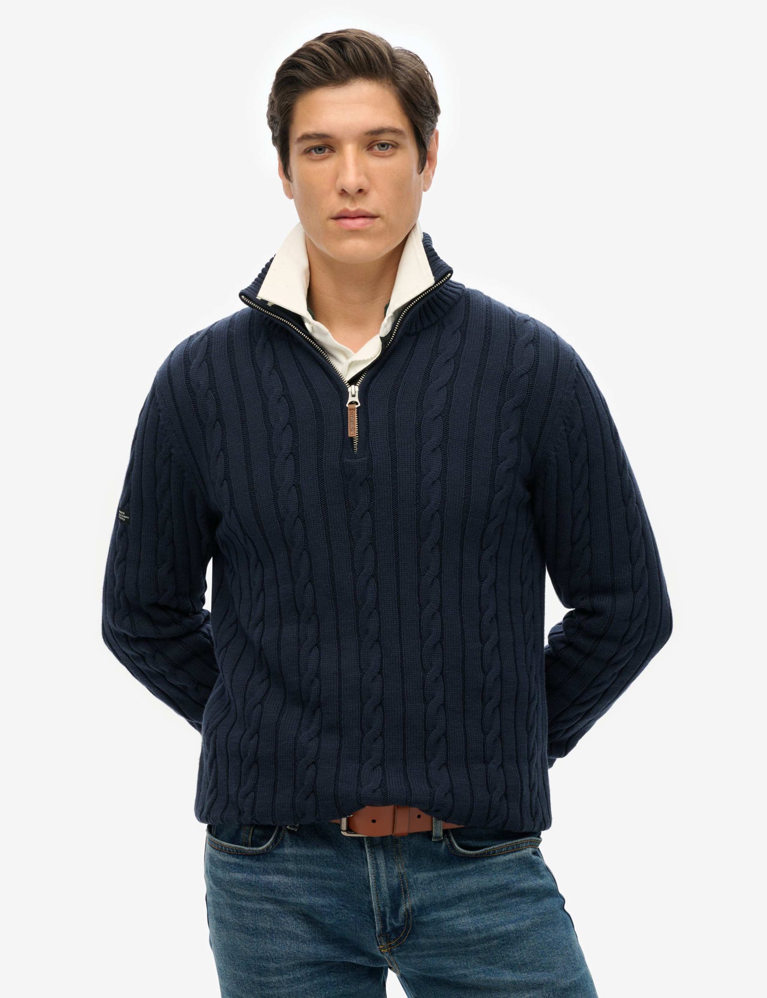 Pure Cotton Cable Half Zip Jumper