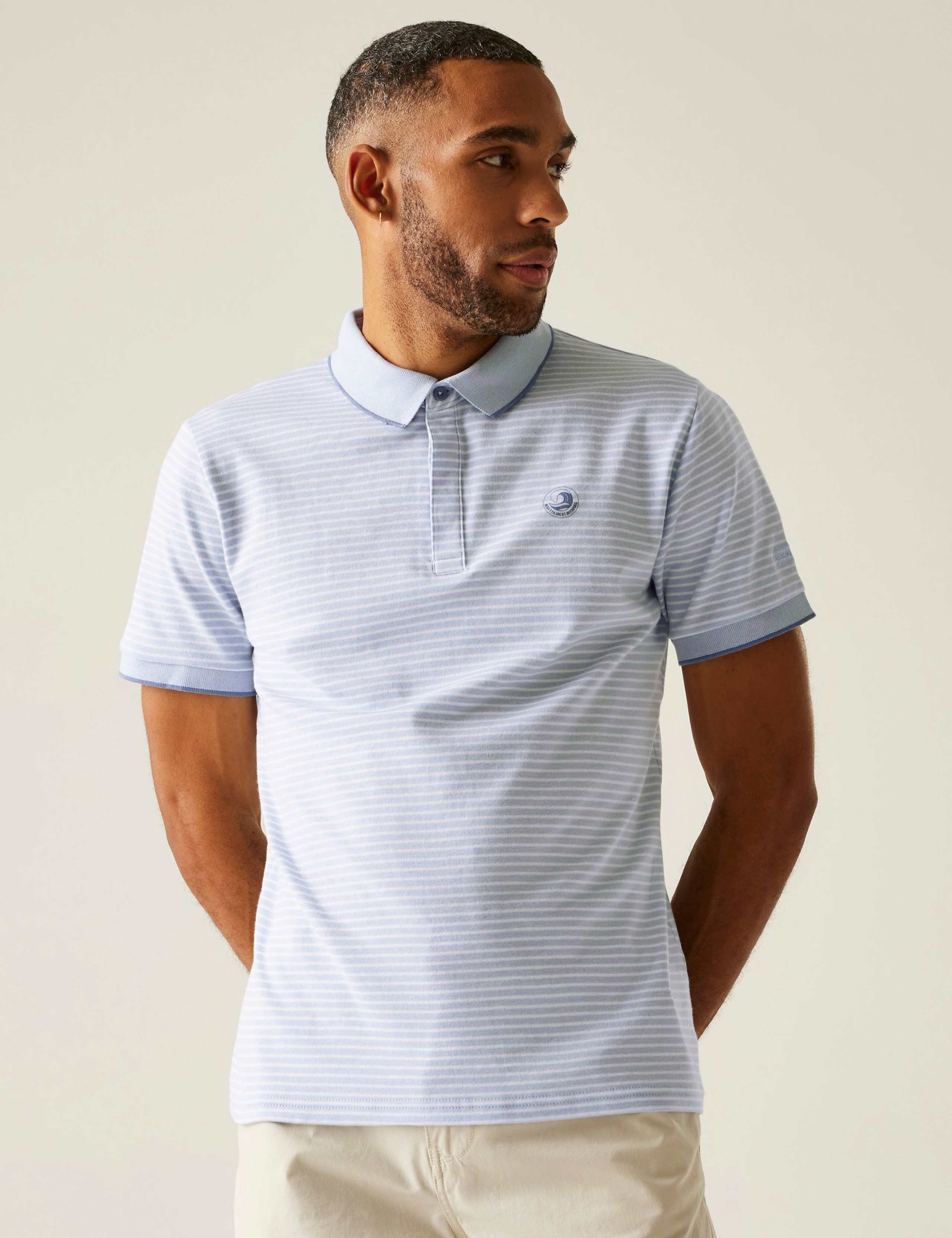Tiver Pure Cotton Striped Tipped Polo Shirt