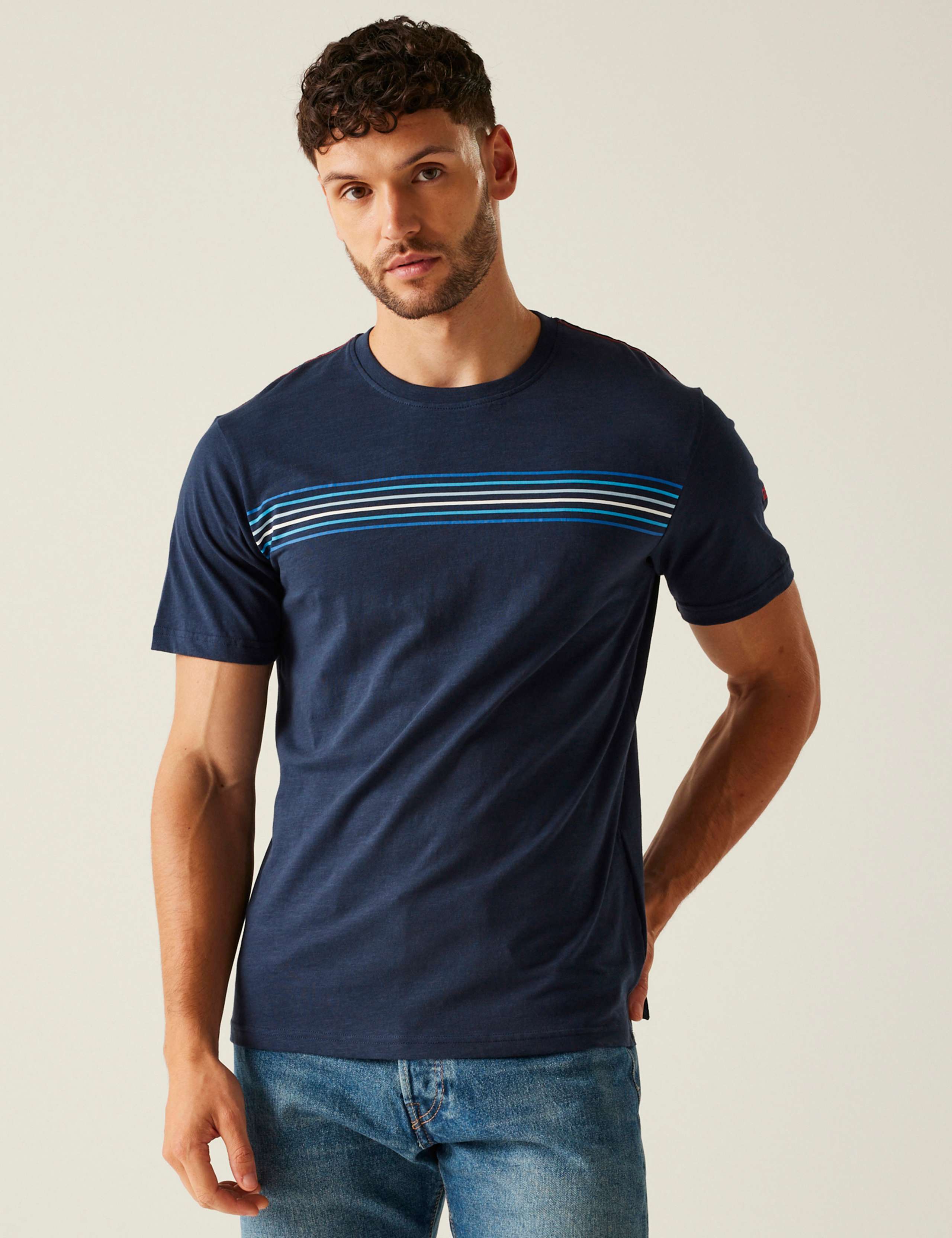 Ravia Pure Cotton Chest Stripe T-Shirt