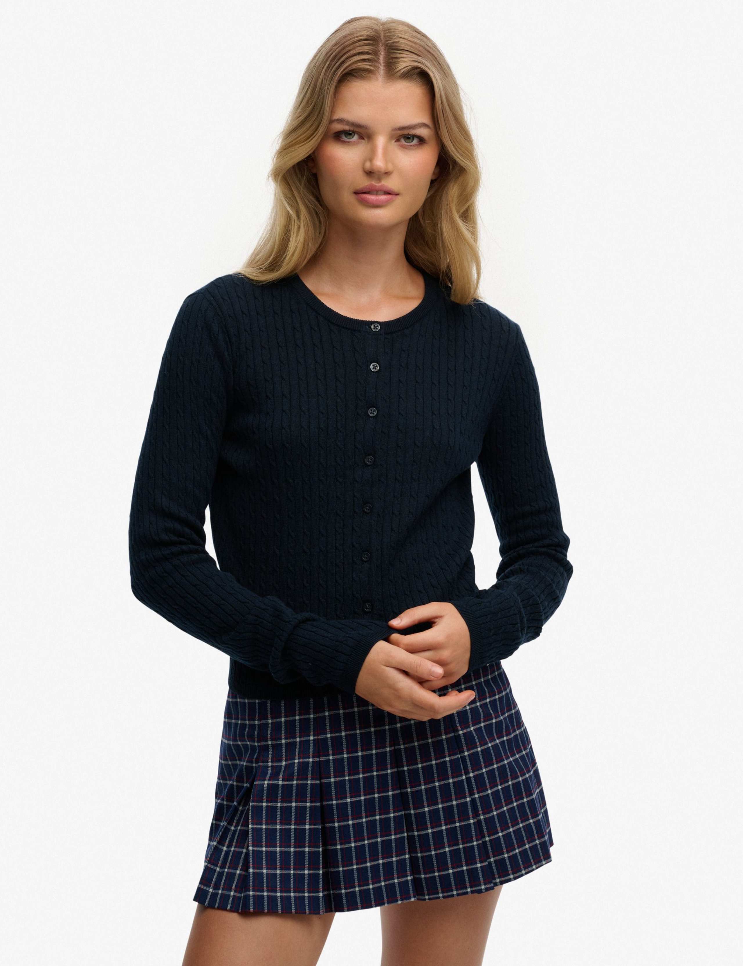 Pure Cotton Cable Knit Crew Neck Cardigan