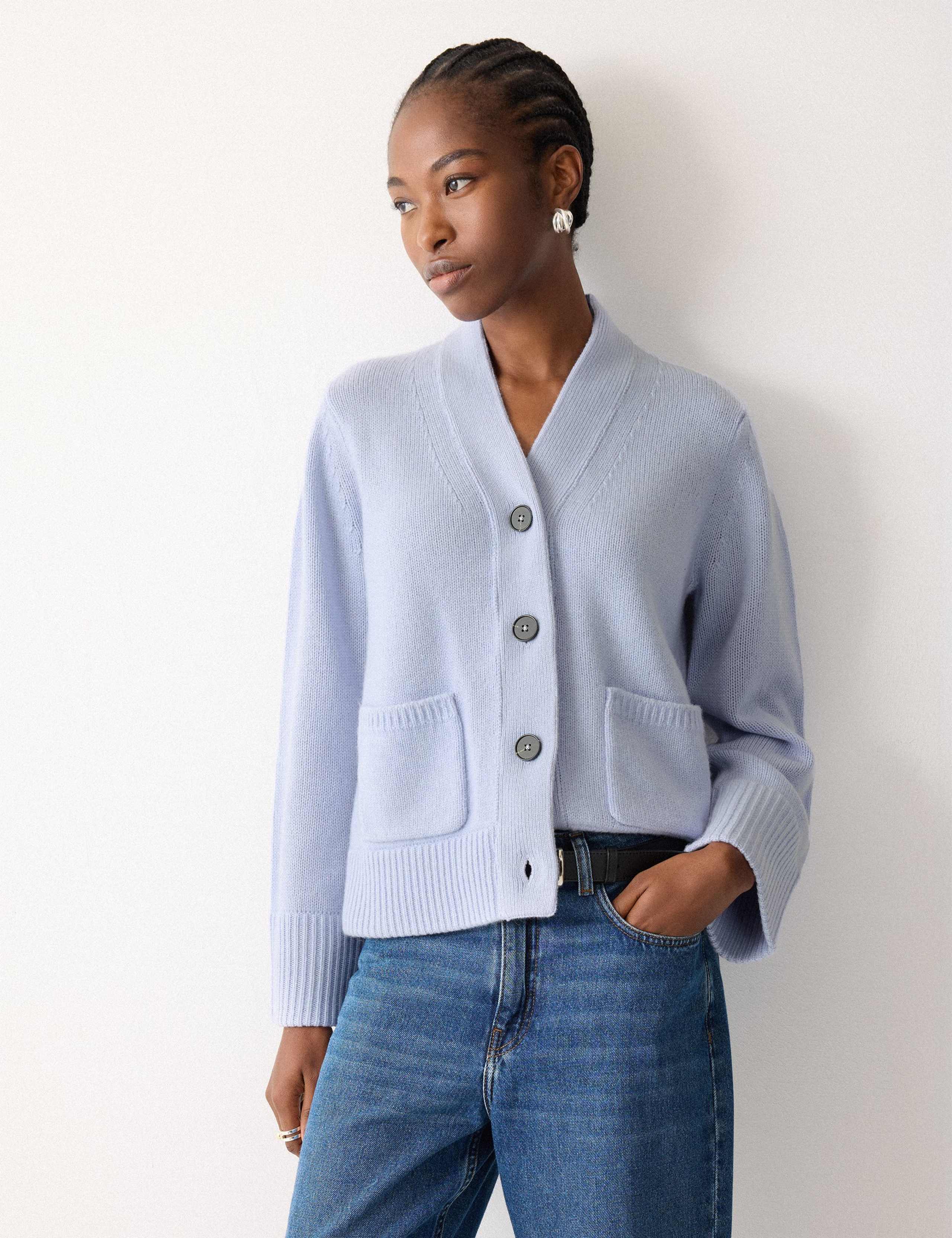 Wool Rich Chunky V-Neck A-Line Cardigan