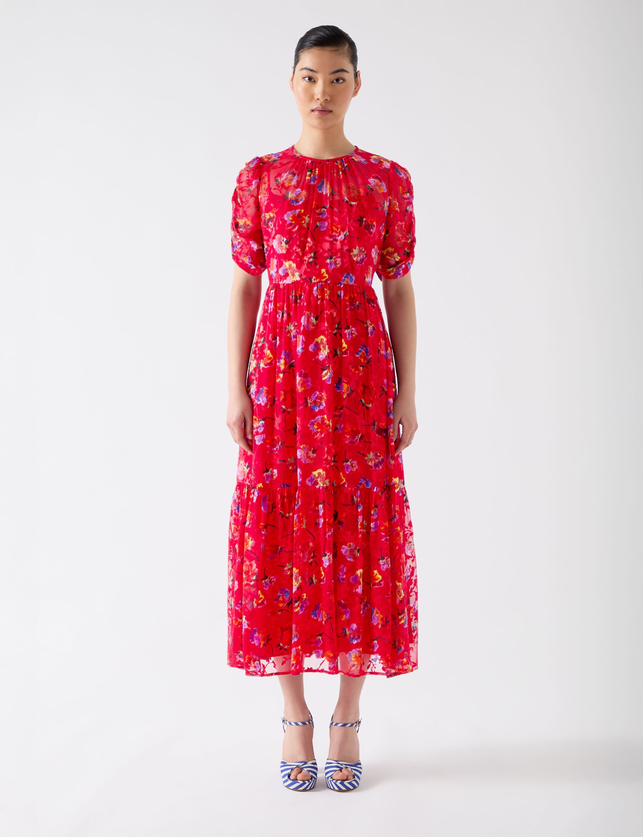 Silk Rich Floral Midi Skater Dress