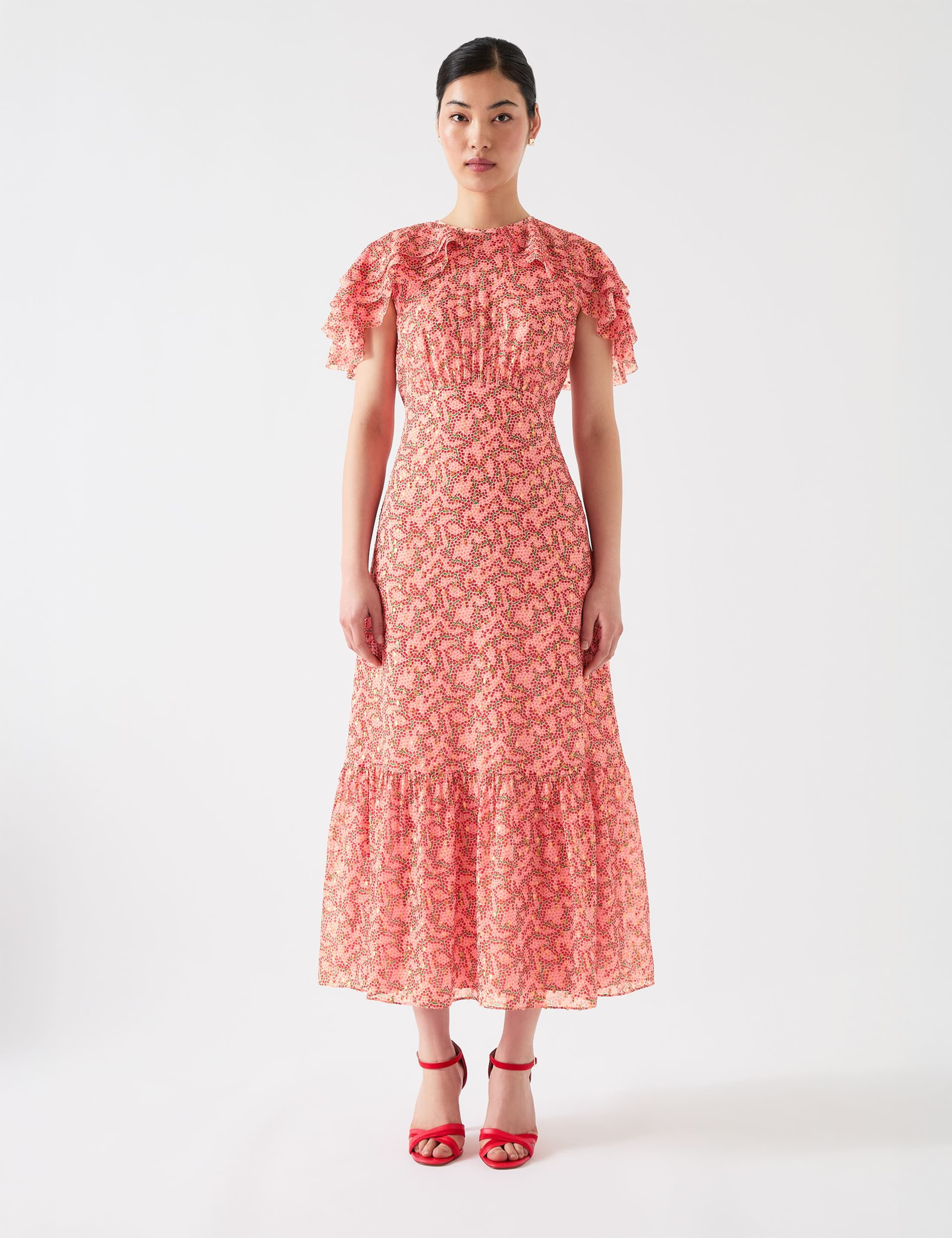 Silk Rich Ditsy Midaxi Tiered Skater Dress