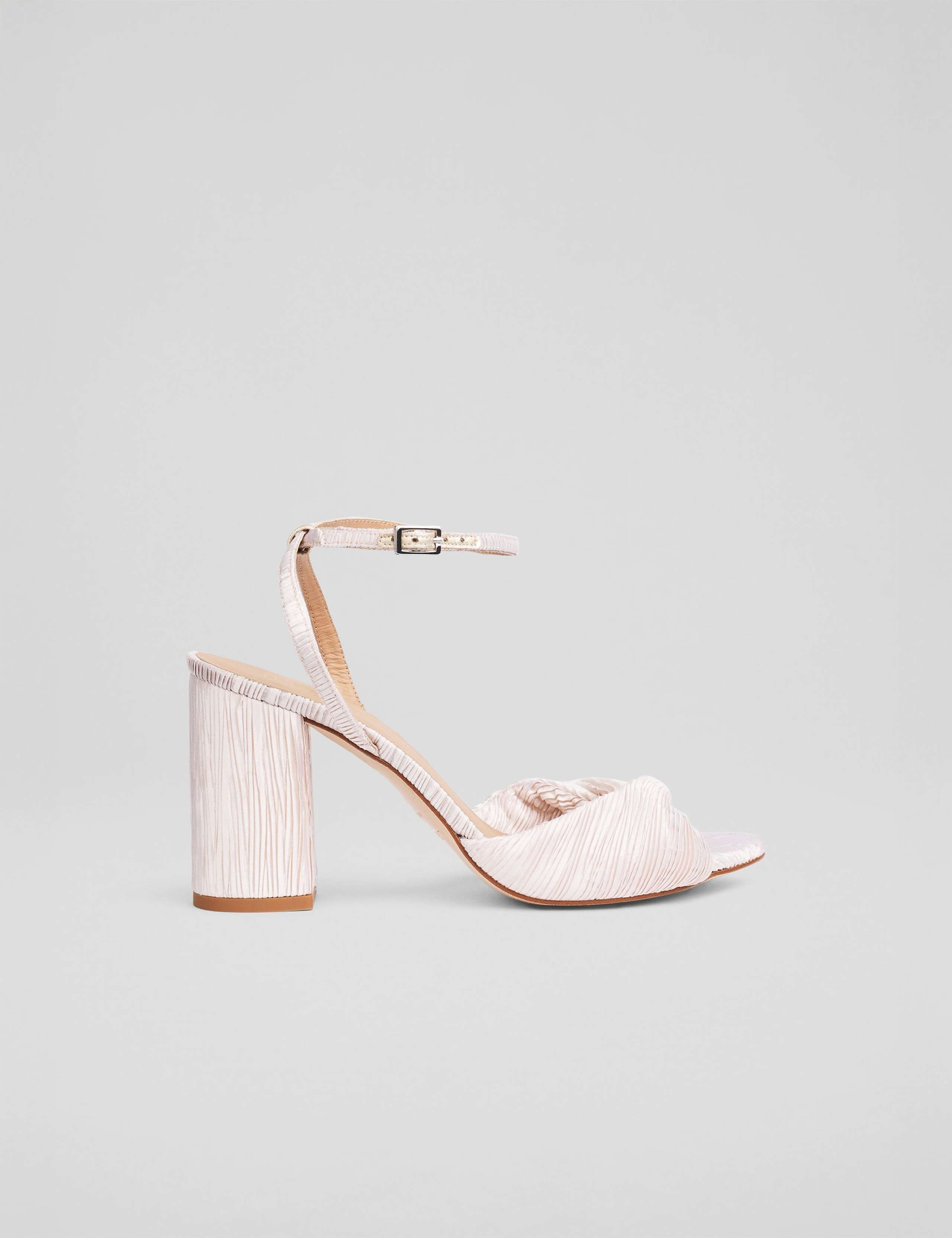 Fabric Ankle Strap Block Heel Sandals
