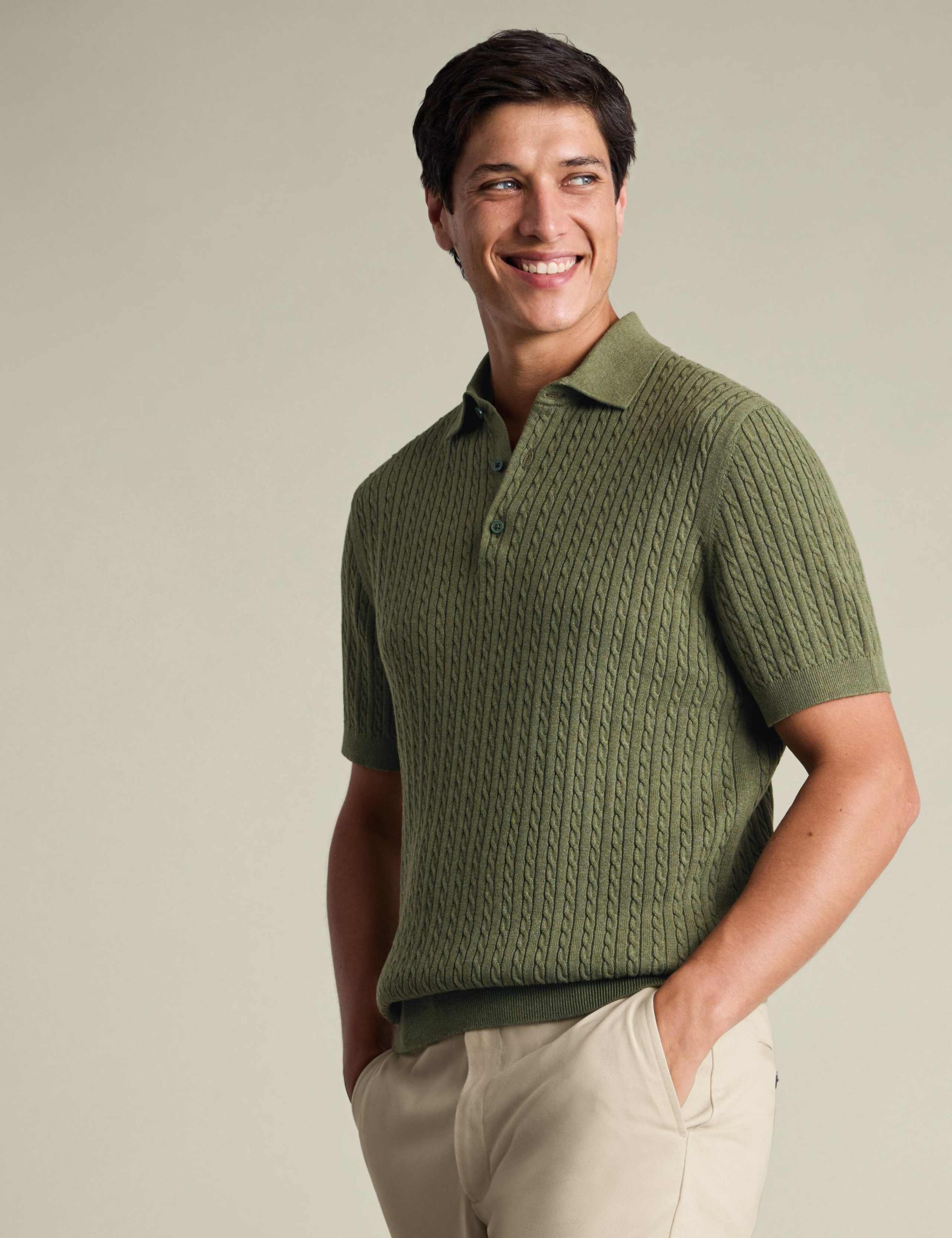 Pure Cotton Cable Knitted Polo Shirt