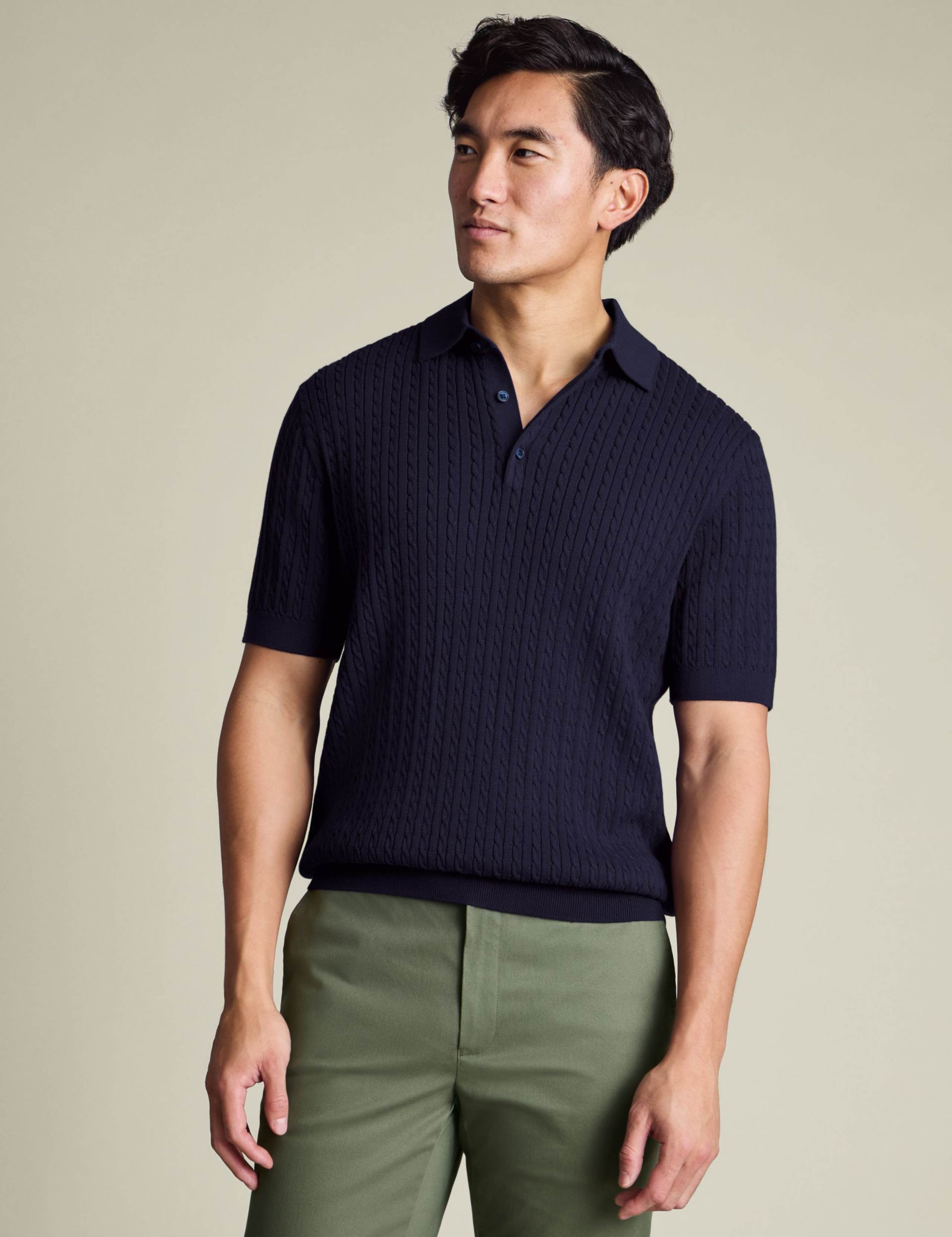 Pure Cotton Cable Knitted Polo Shirt
