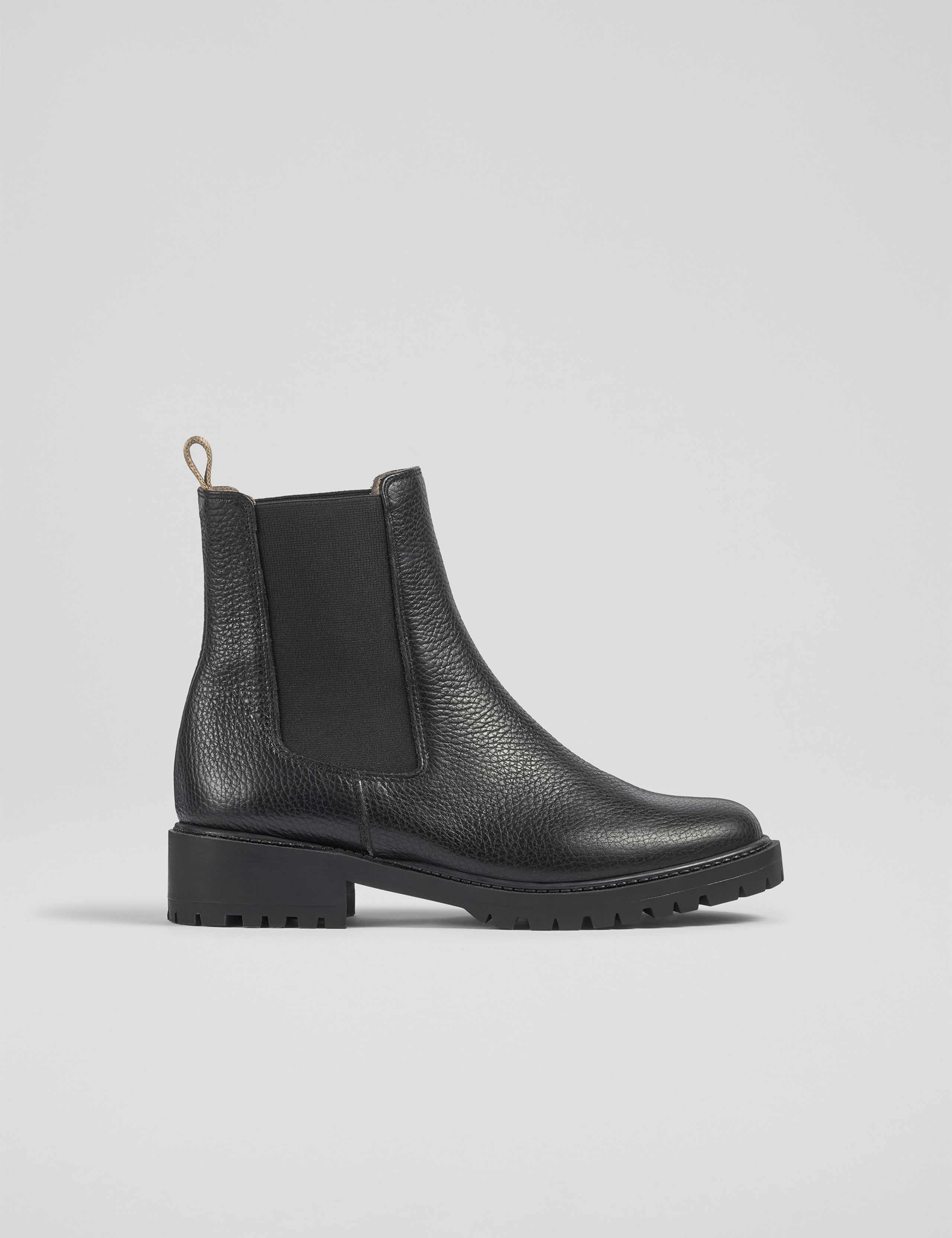 Leather Chelsea Cleated Low Heel Ankle Boots