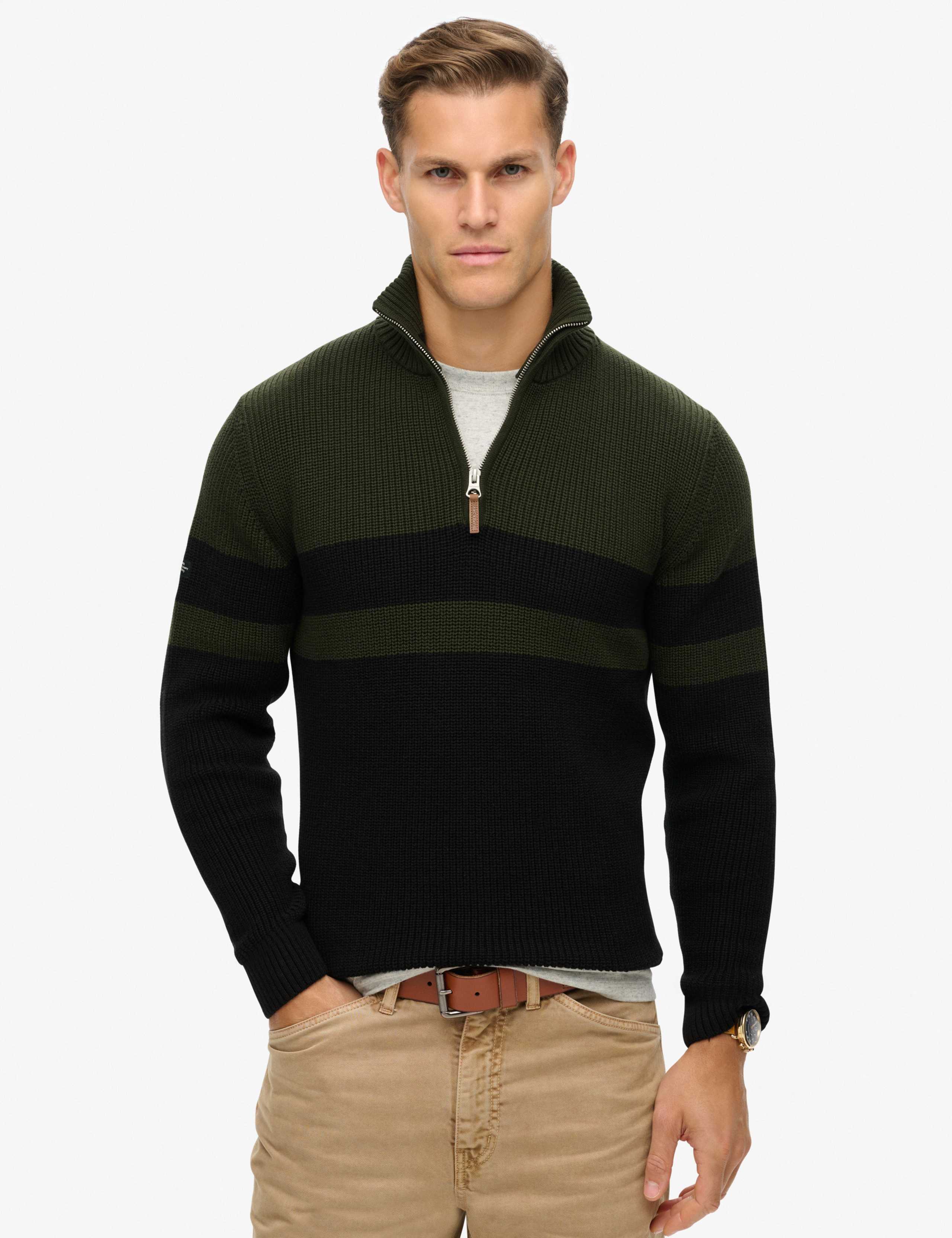 Pure Cotton Striped Half Zip Jumper