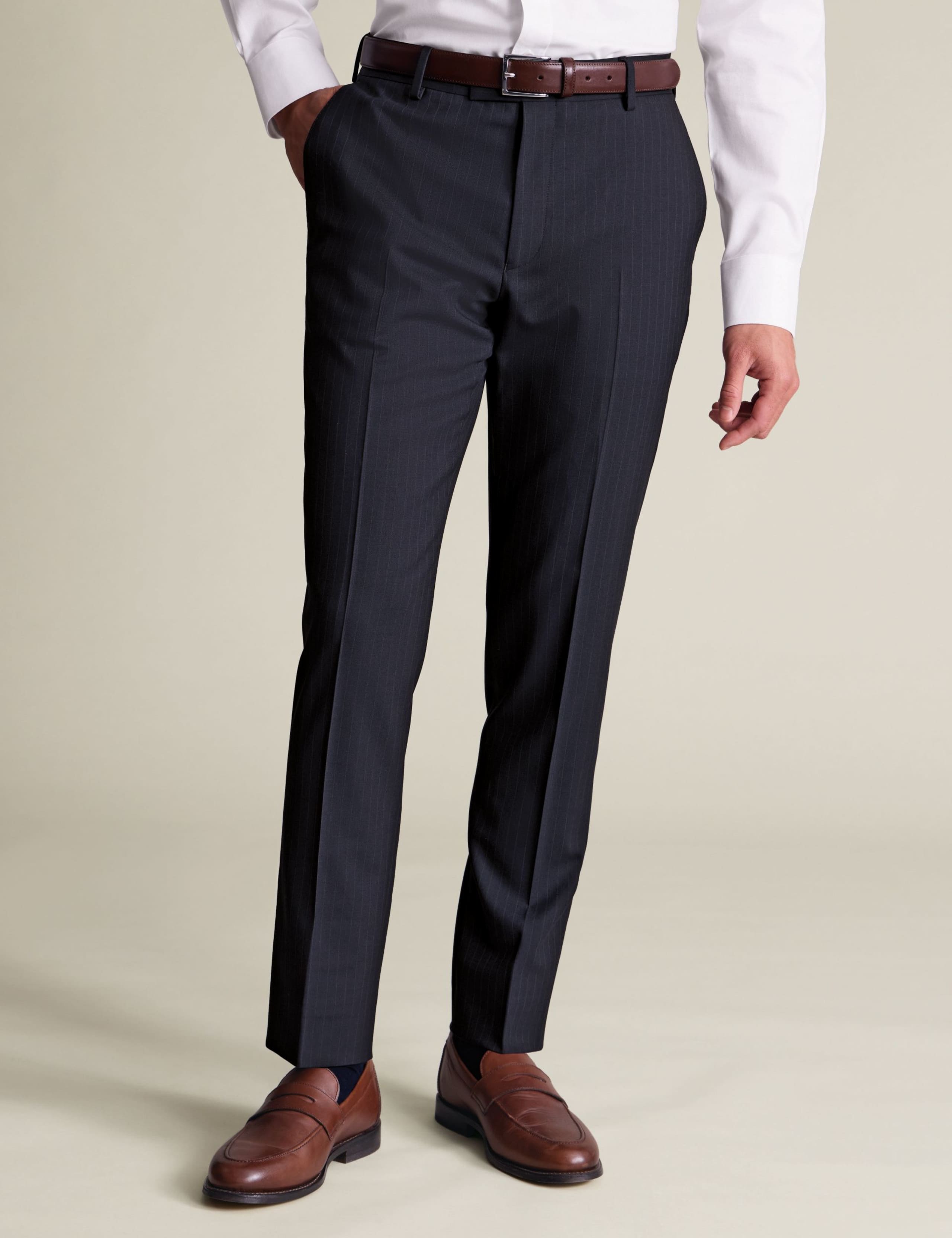 Slim Fit Wool Rich Striped Trousers