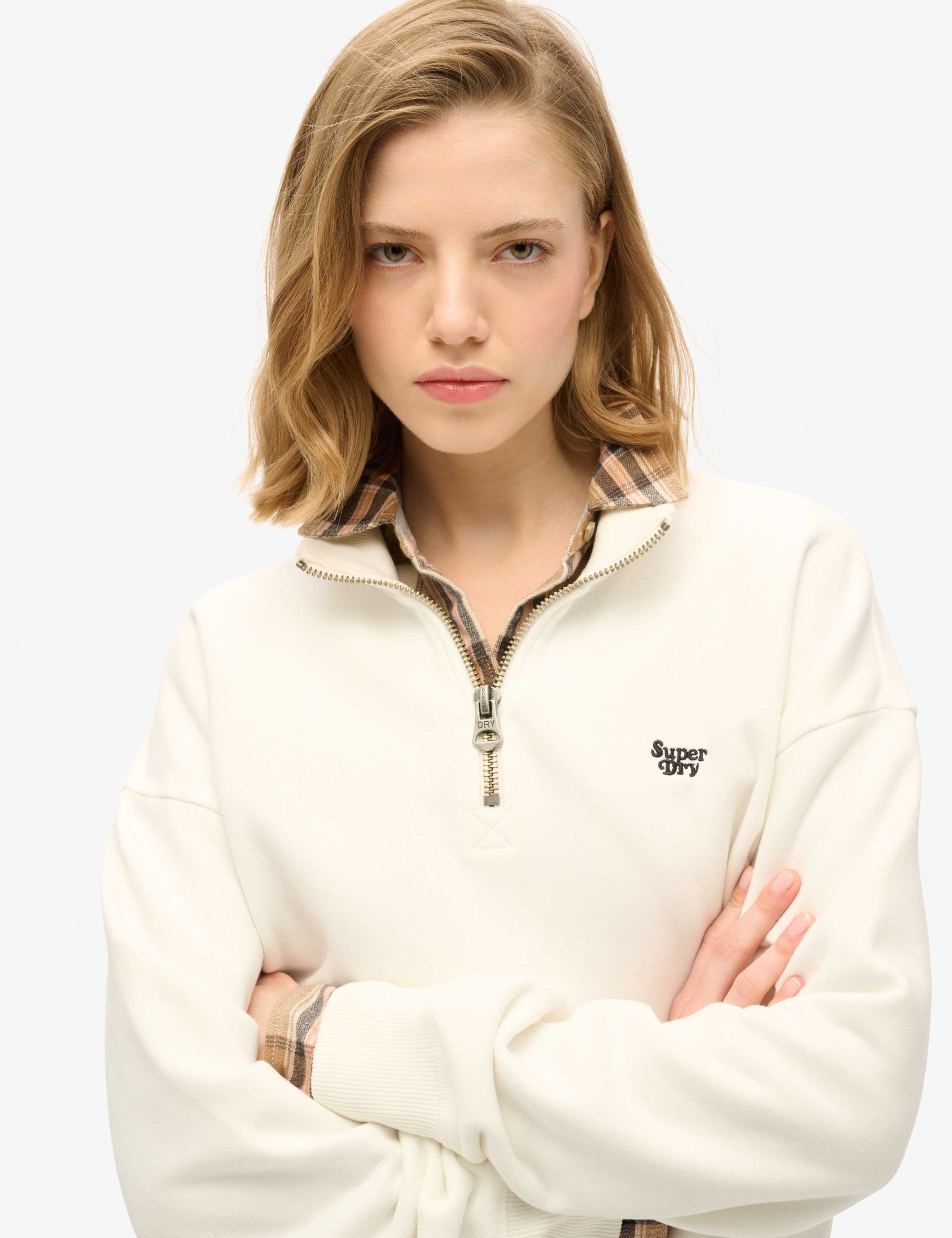 Cotton Rich Funnel Neck Half Zip Sweatshirt